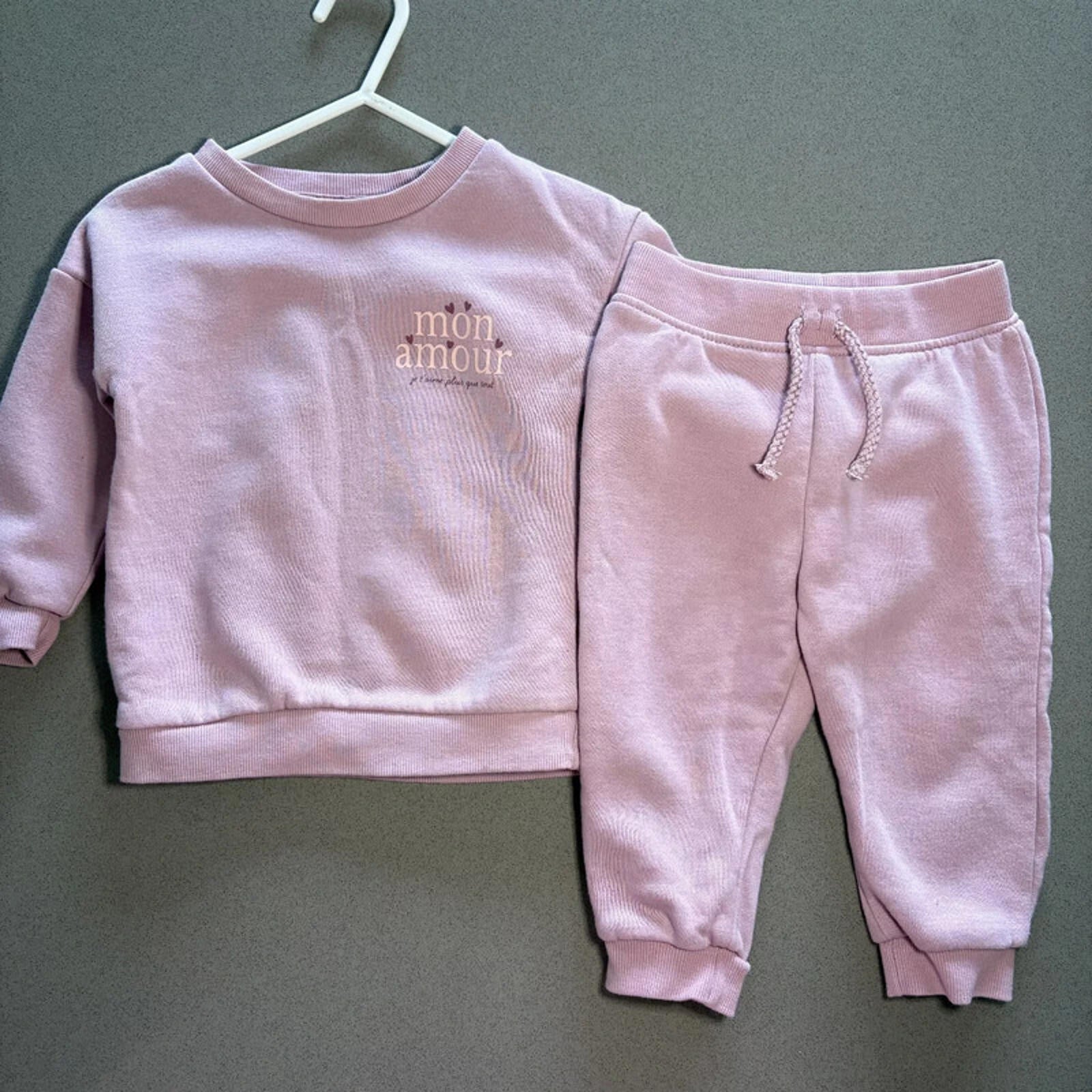 Baby Girl 9-12 months Primark Mon Amour Pink 2 Piece Tracksuit Outfit (15 34)