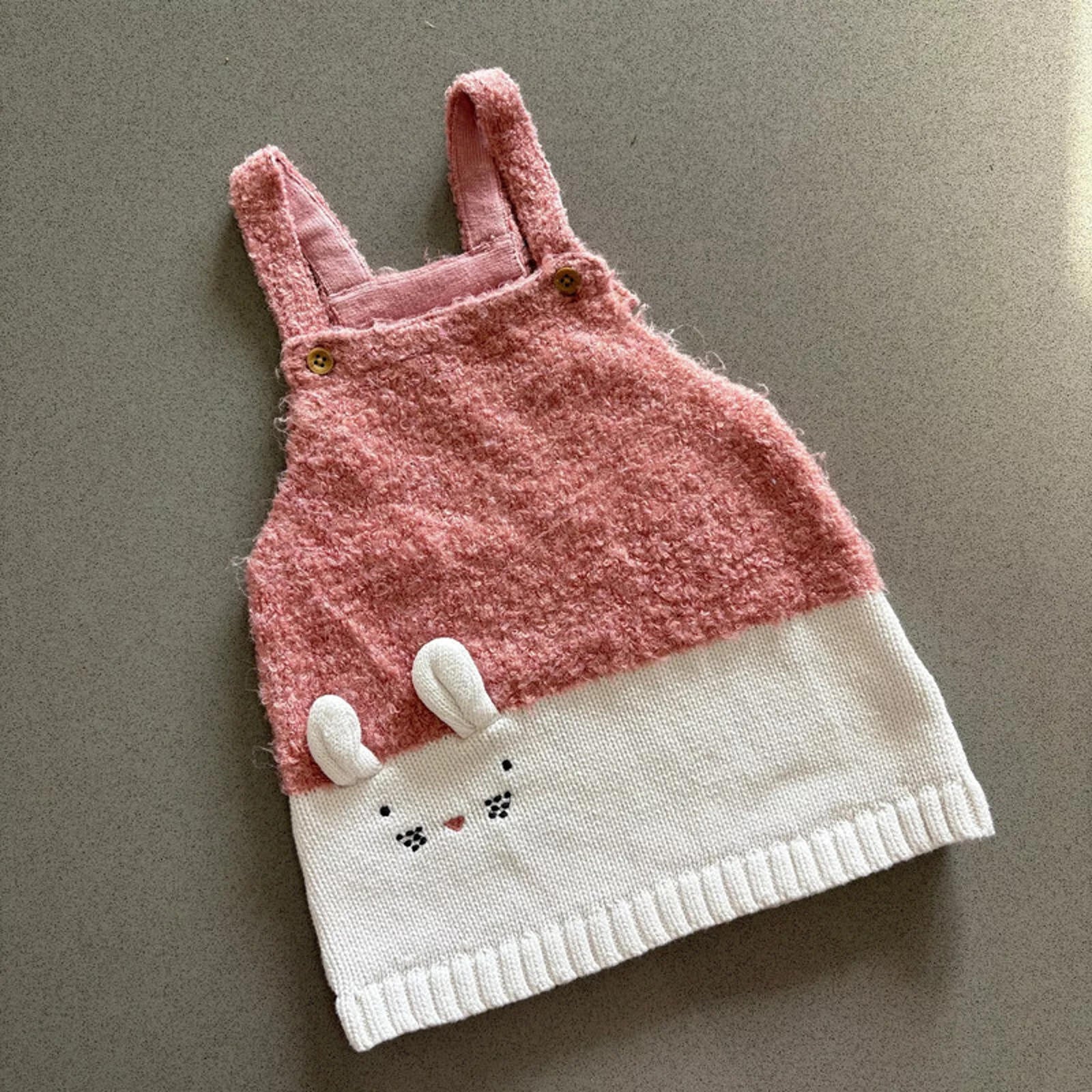 Baby Girl 0-3 months F&F Pink White Knitted Bunny Pinafore Dress (51 01)