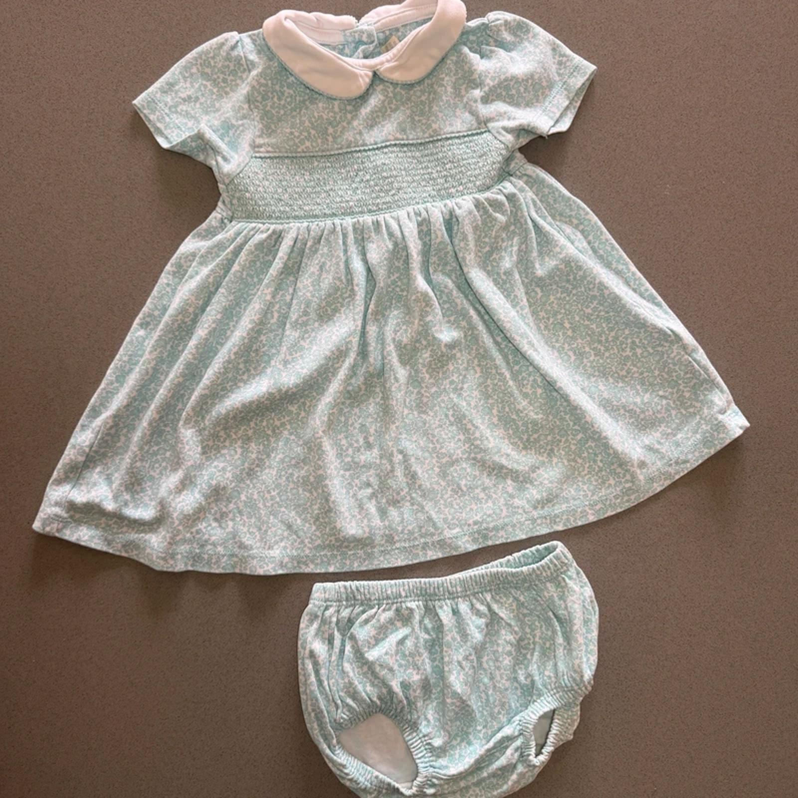 Baby Girl 12-18 months JoJo Maman Bebe Turquoise Collared Dress Smocked (49 34)