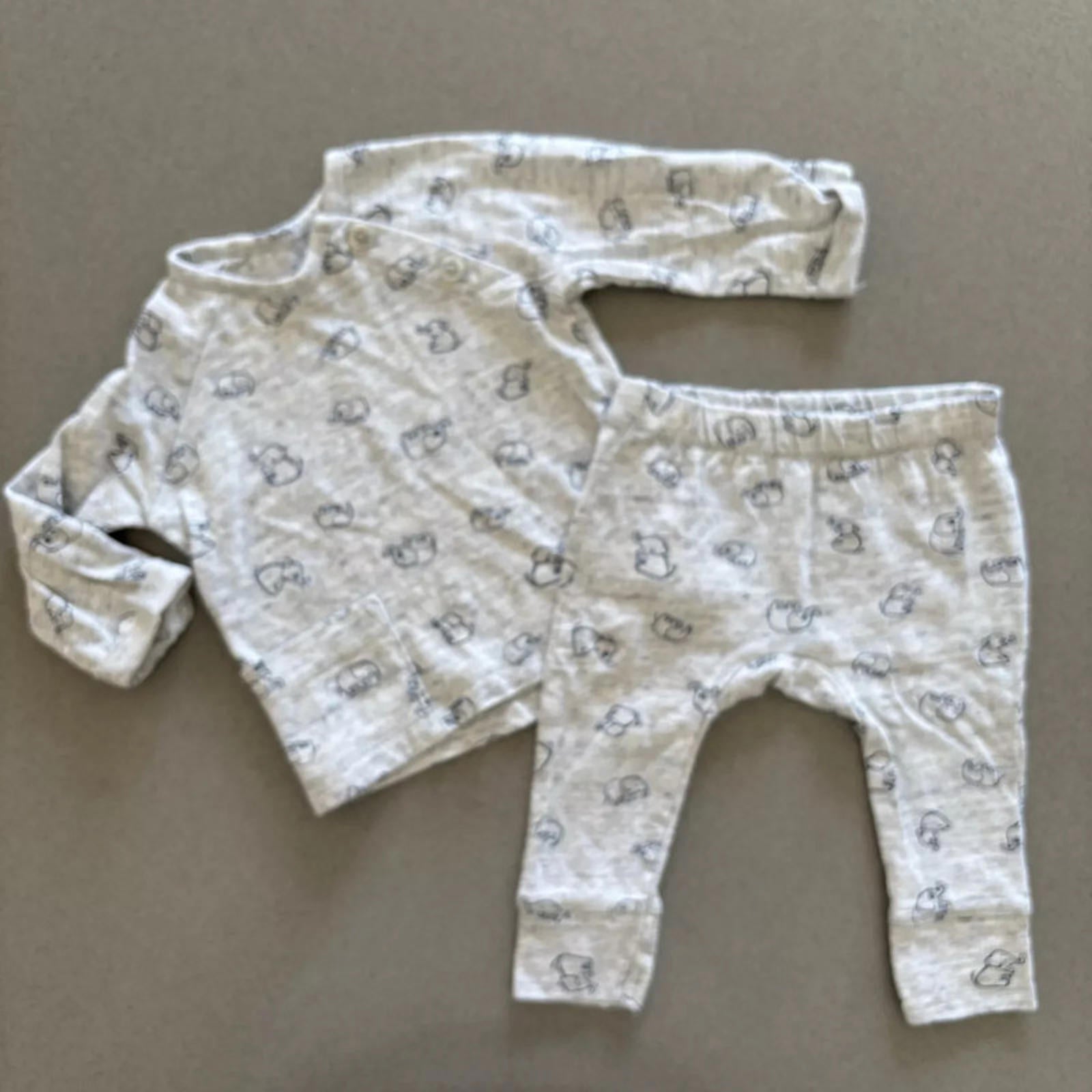 Baby Boy 0-3 months George 2 Piece Grey Elephant Long Sleeve Outfit (22 21)