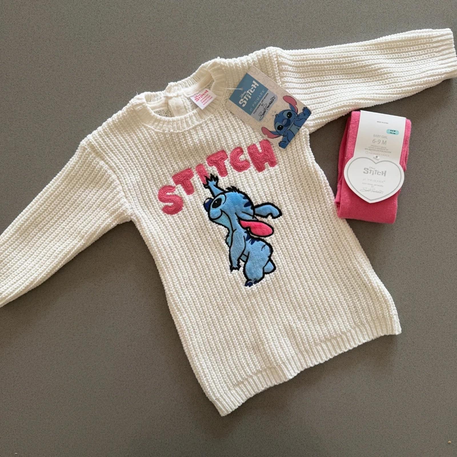 Baby Girl 6-9 months Disney Primark Stitch  Jumper Dress & Tights BNWT (33 34)