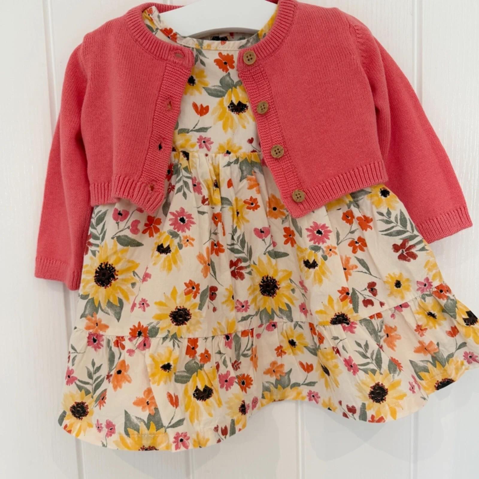 Baby Girl 3-6 months F&F Colourful Floral Dress & Cardigan Set (16 13)