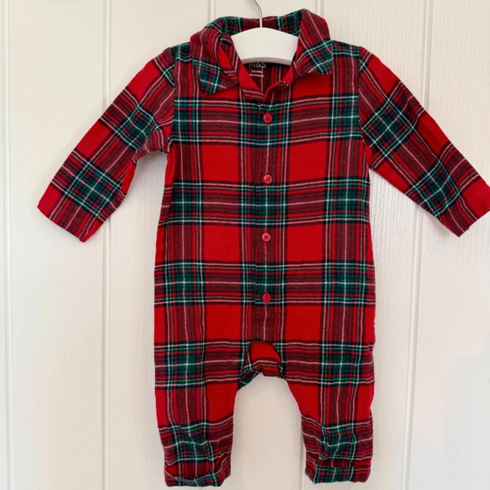 Baby Girl 3-6 months Marks and Spencer Red Checked Collared Romper (43 24)