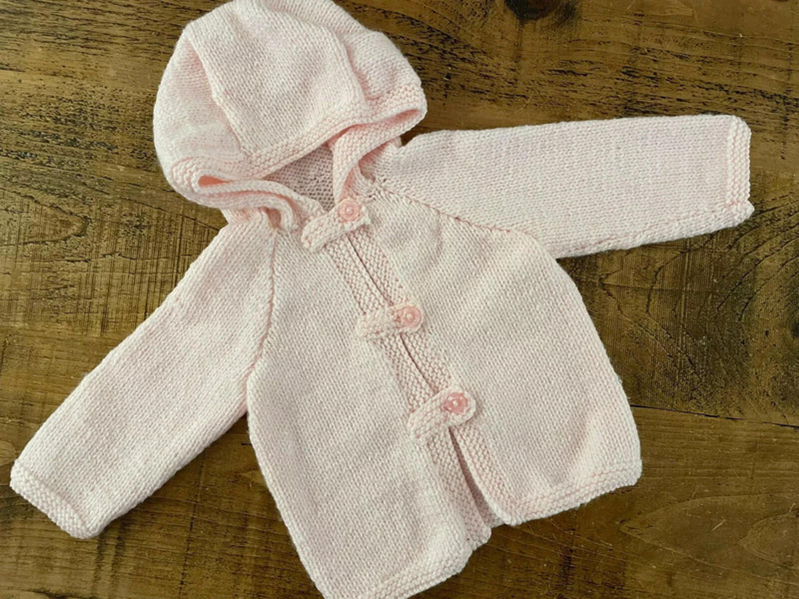 Baby Boy Girl 3-6 months Pink Handknit Hooded Cardigan (34 26)