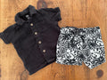 Baby 0-3 months F&F Black White Summer Shorts & Shirt Outfit Seersucker (29 10)