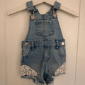 Baby Girl 0-3 months Primark Blue Denim Short Dungarees with Lace Detail (44 26)