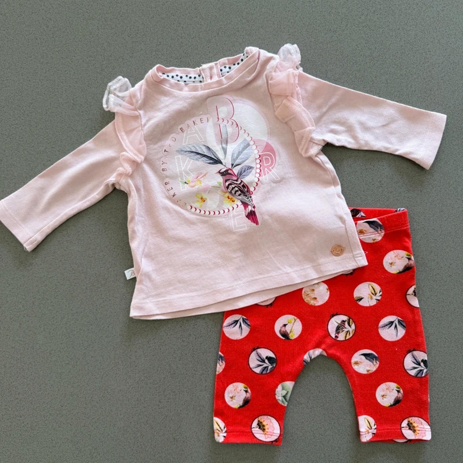 Baby Girl 0-3 months Ted Baker 2 piece Pink Red  Outfit (45 26)