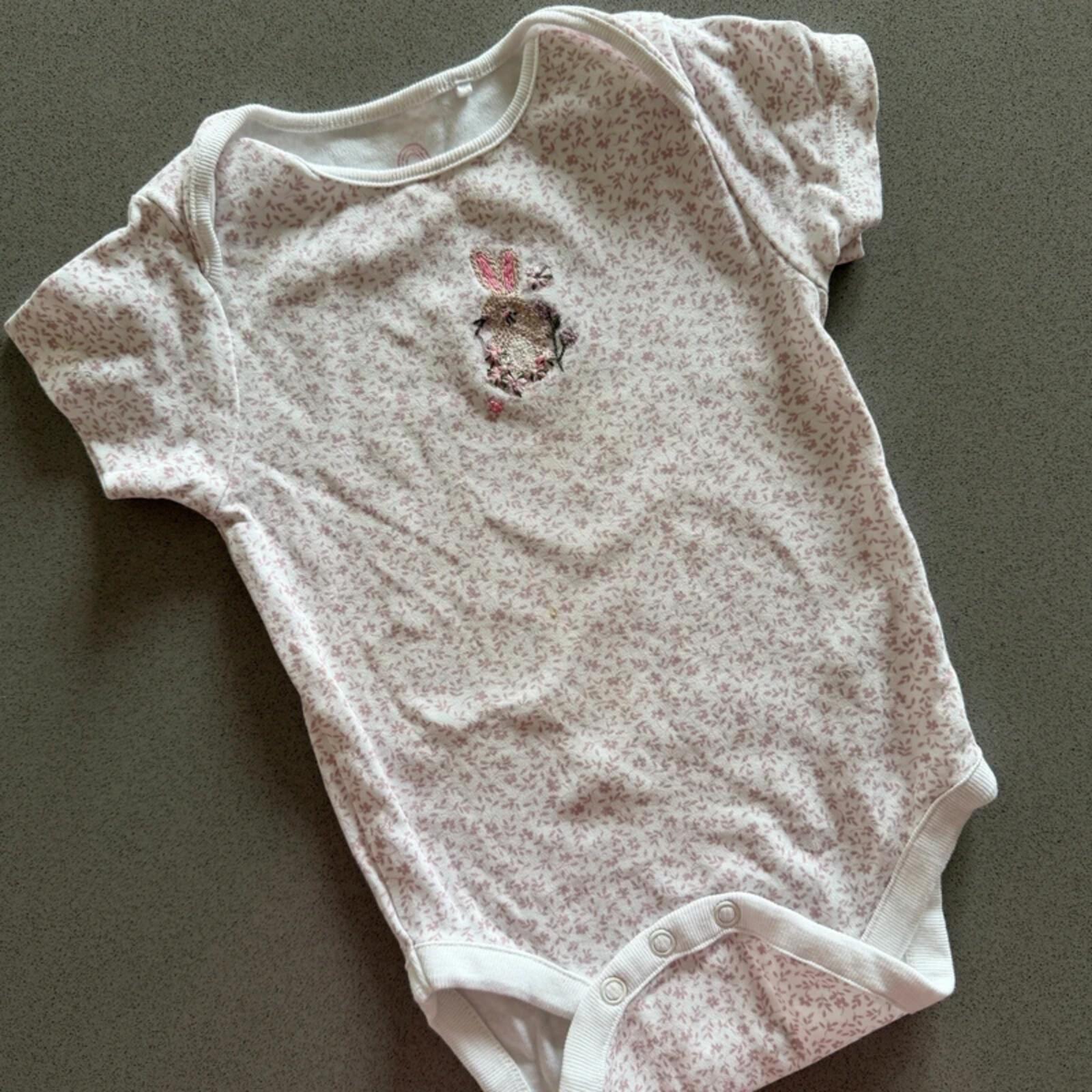 Baby Girl 6-9 months Next White Pink Embroidered Bunny Bodysuit (49 03)