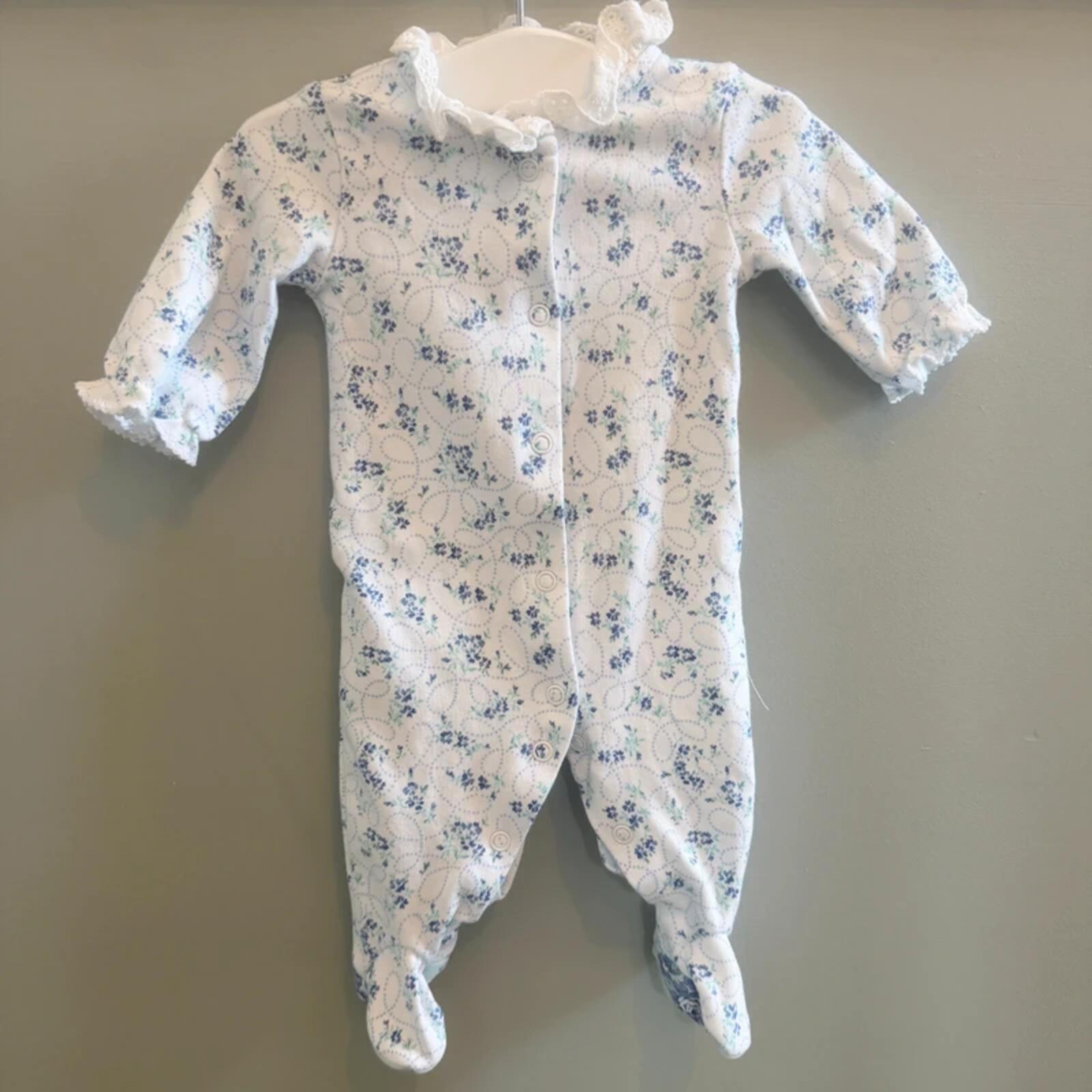 Baby Girl 1 month 4.5 kg Next Set 3 Blue Floral Babygrows with Ruffles (16 16)