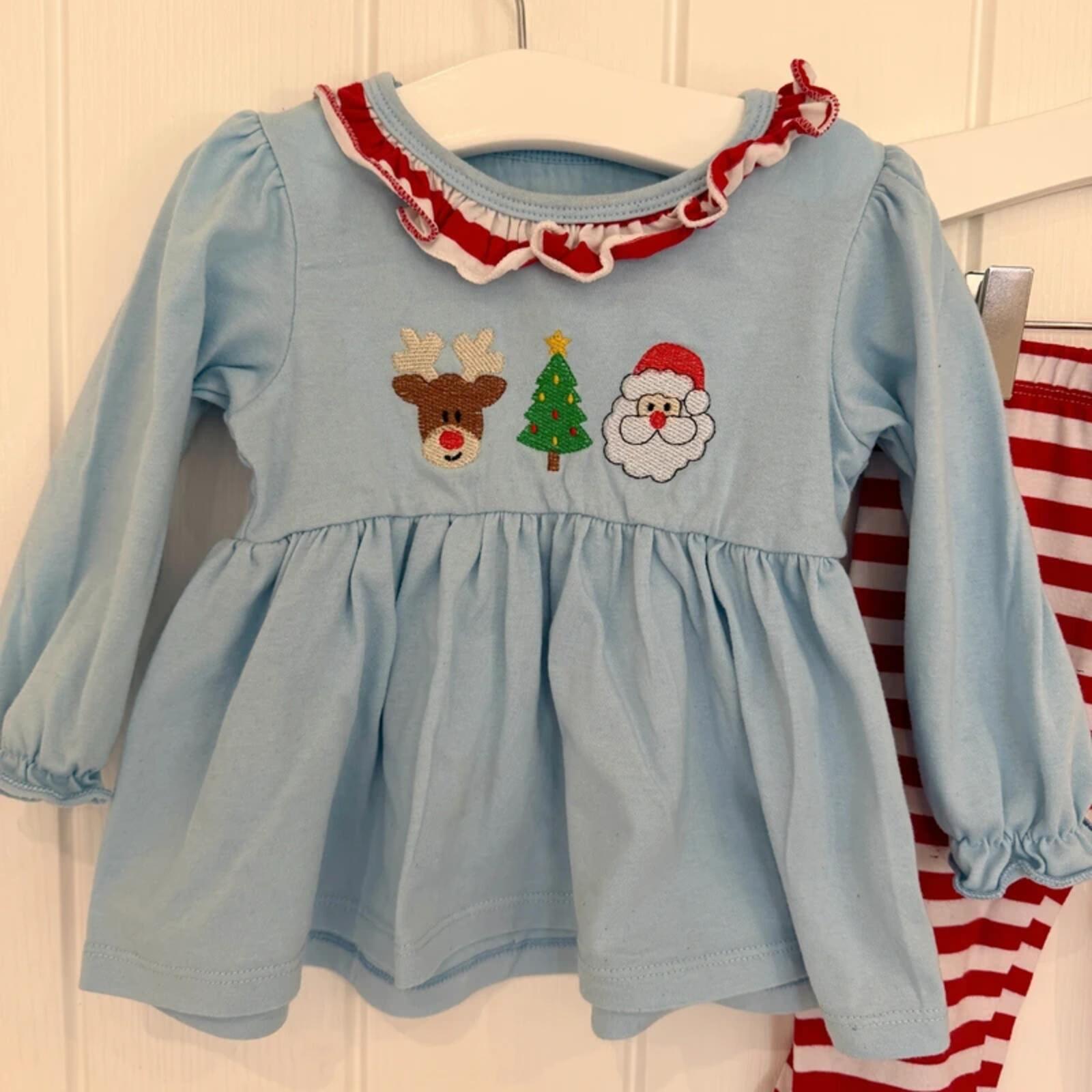 Baby Girl 6-9 months Blue Red 2 Piece Christmas Outfit (60 79)