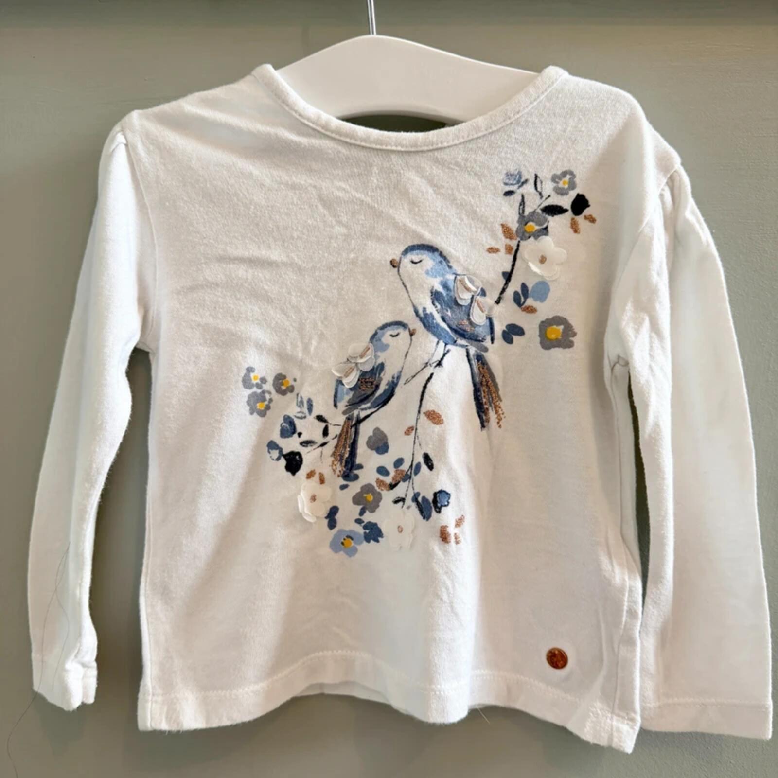 Baby Girl 9-12 months Marks and Spencer Long Sleeve Blue Bird T-shirt (56 05)