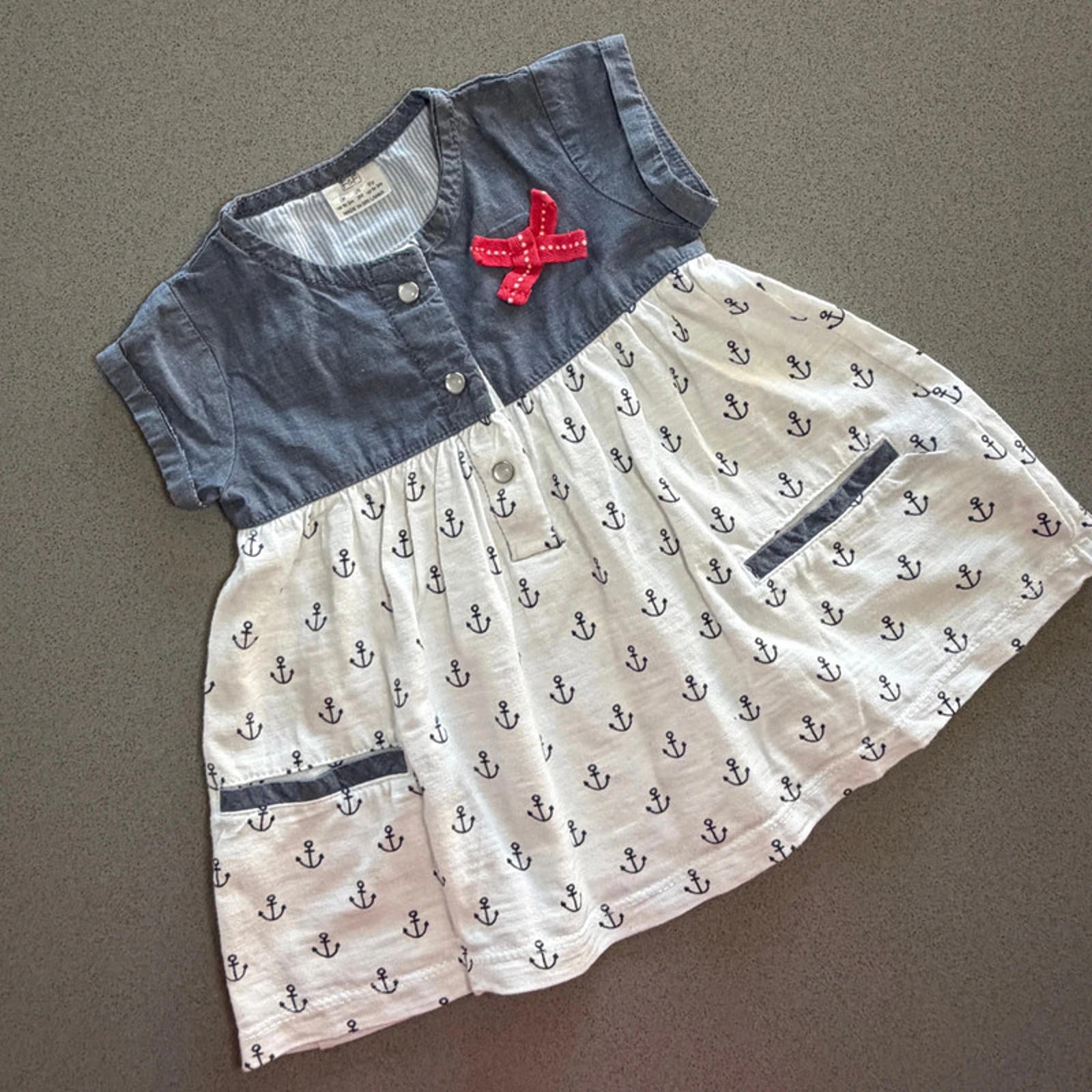 Baby Girl 0-3 months F&F White Blue Nautical Themed Short sleeve Dress (59 34)