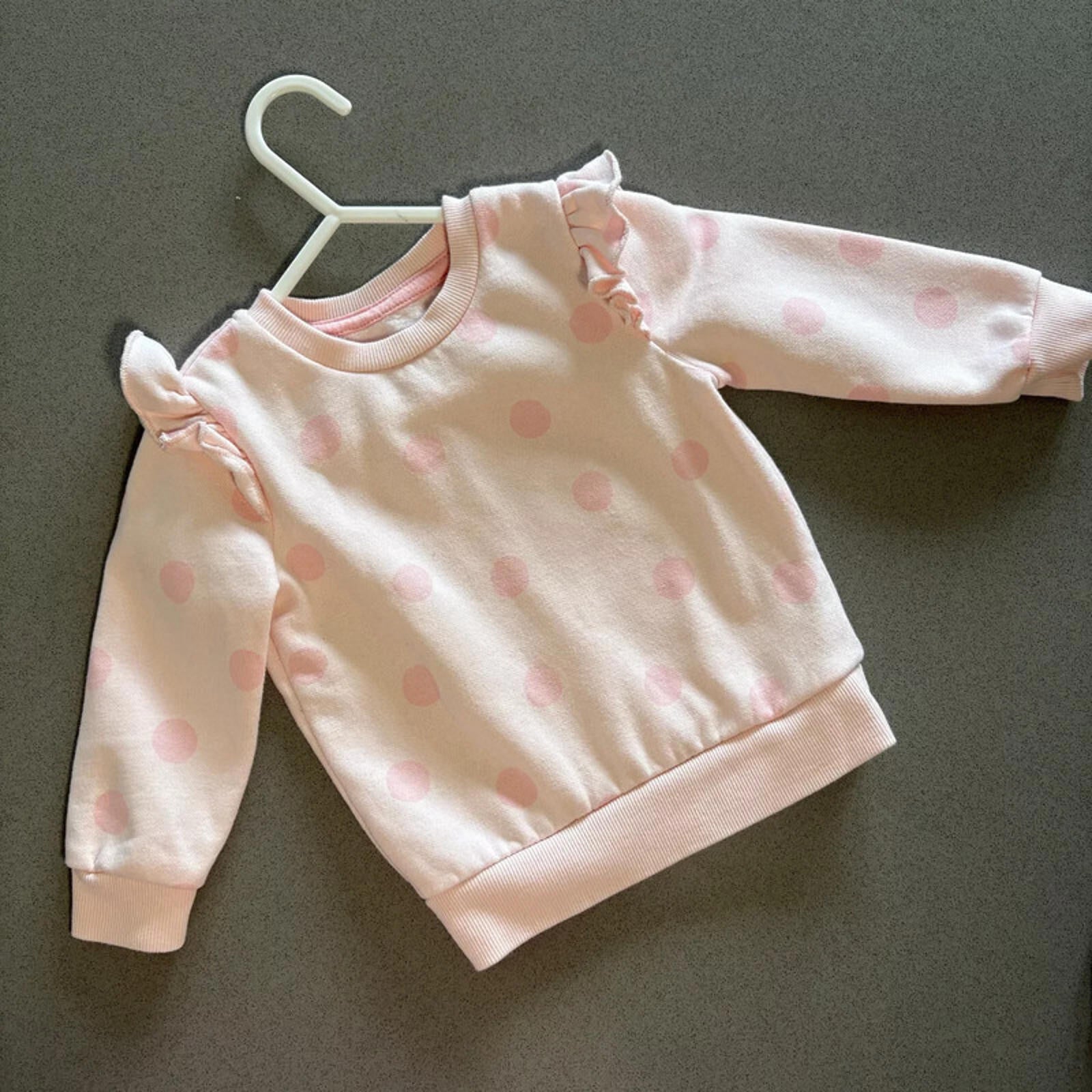 Baby Girl 9-12 months Primark Pink Pullover Sweatshirt Spots & Ruffles (42 15)