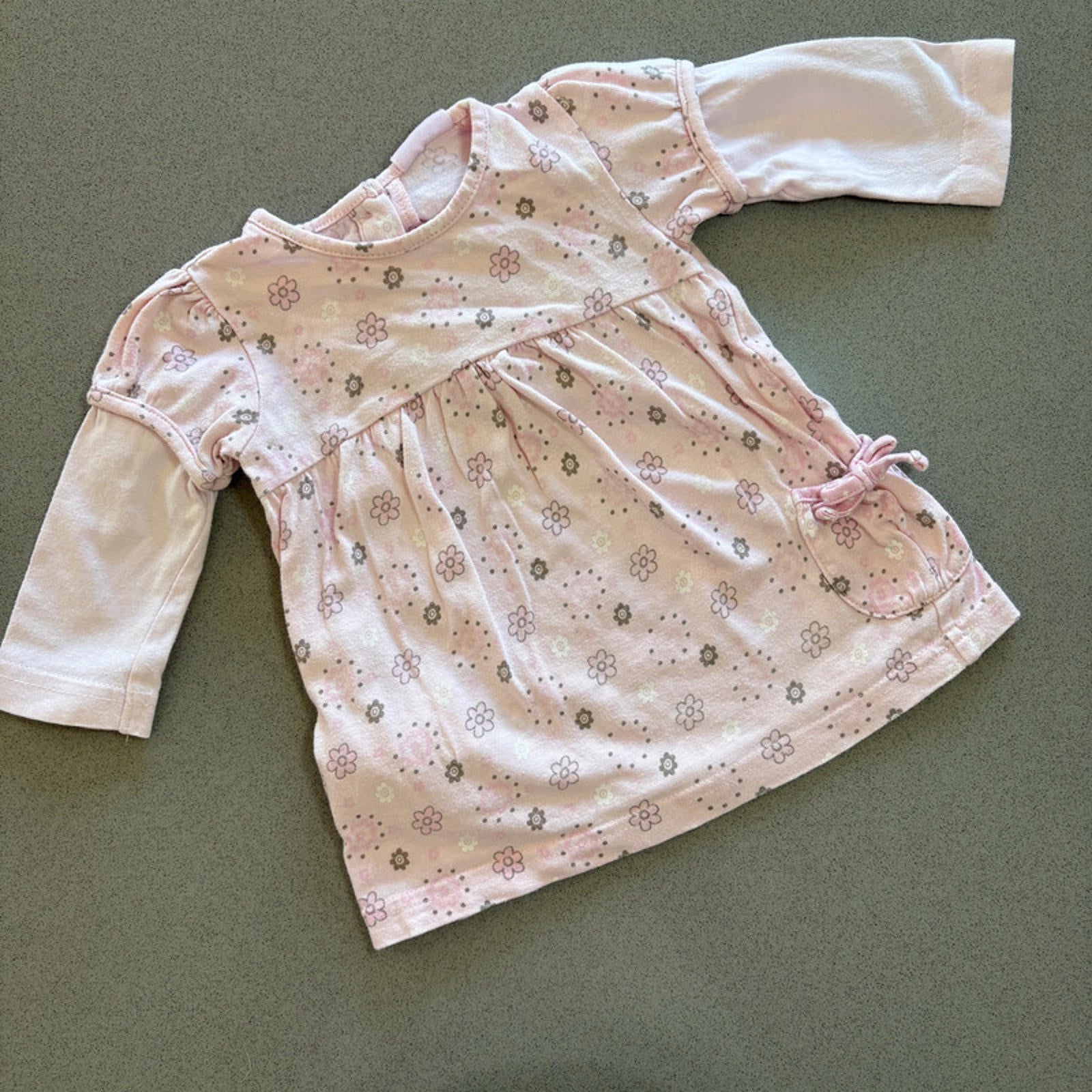 Baby Girl 0-3 months Cherokee Pink Long Sleeve Jersey Dress Floral (54 14)