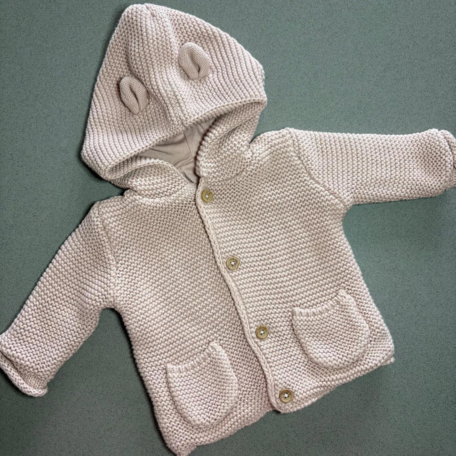 Baby Girl First Size 4.1kg George Pink Garter Stitch Hooded  Cardigan (46 30)