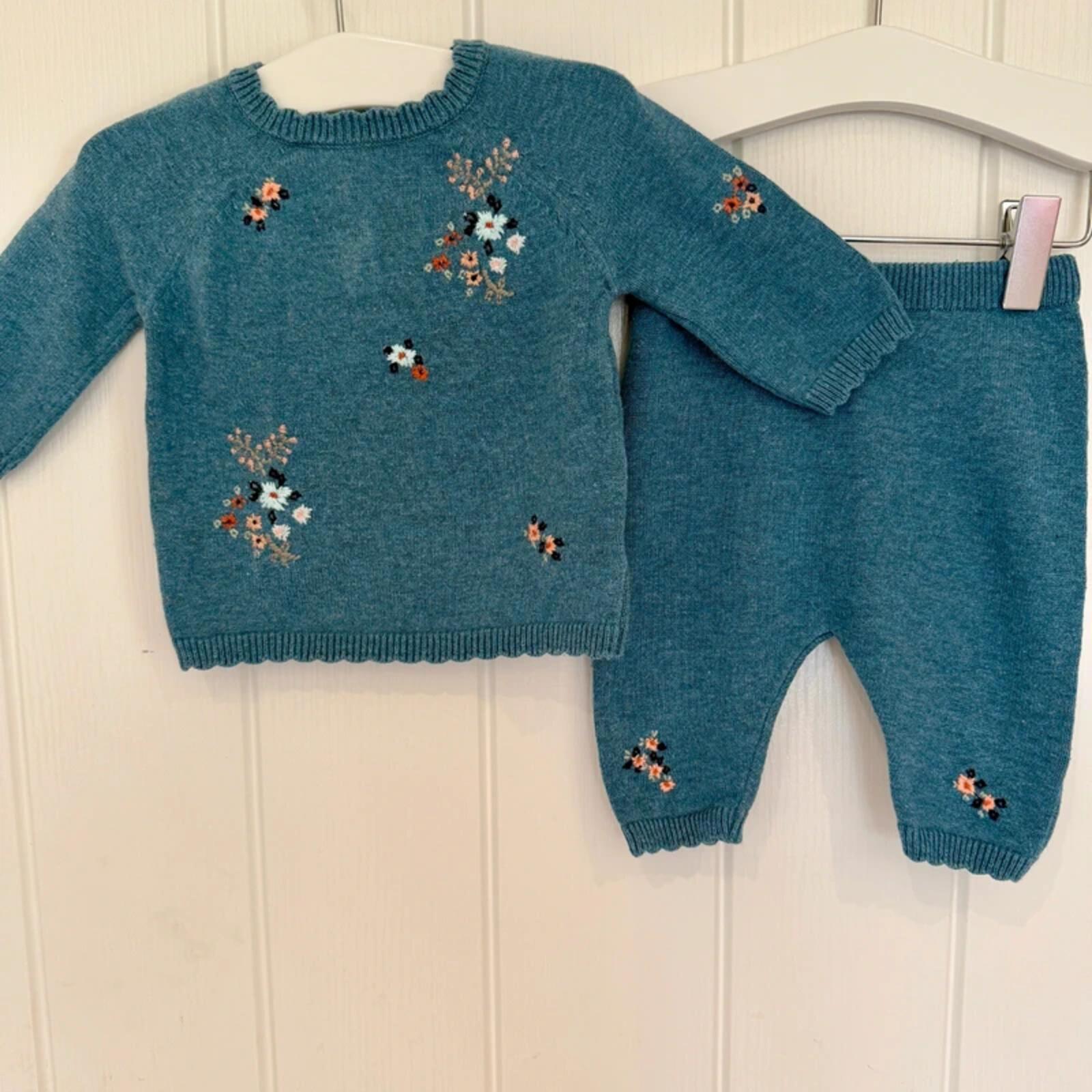 Baby Girl 1 month 4.5 kg Next Blue Knitted Embroidered 2 Piece Outit (54 09)