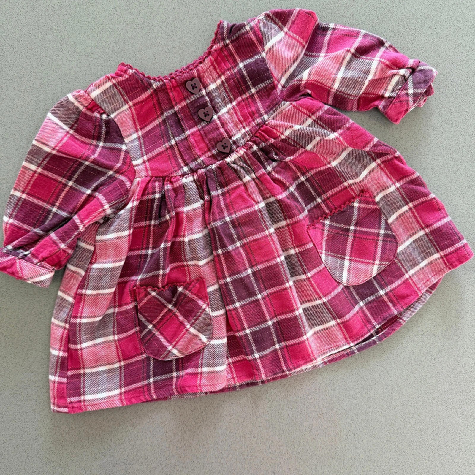 Baby Girl First Size 4.1 kg George Red Checked Long Sleeve Dress (47 14)