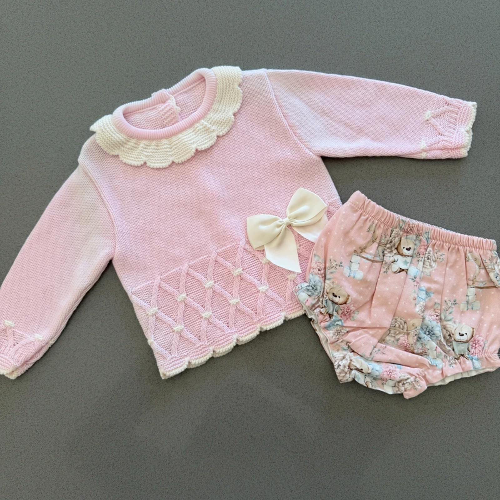 Baby Girl 12 months Pink Cream Spanish Style Set with Bows (58 11)
