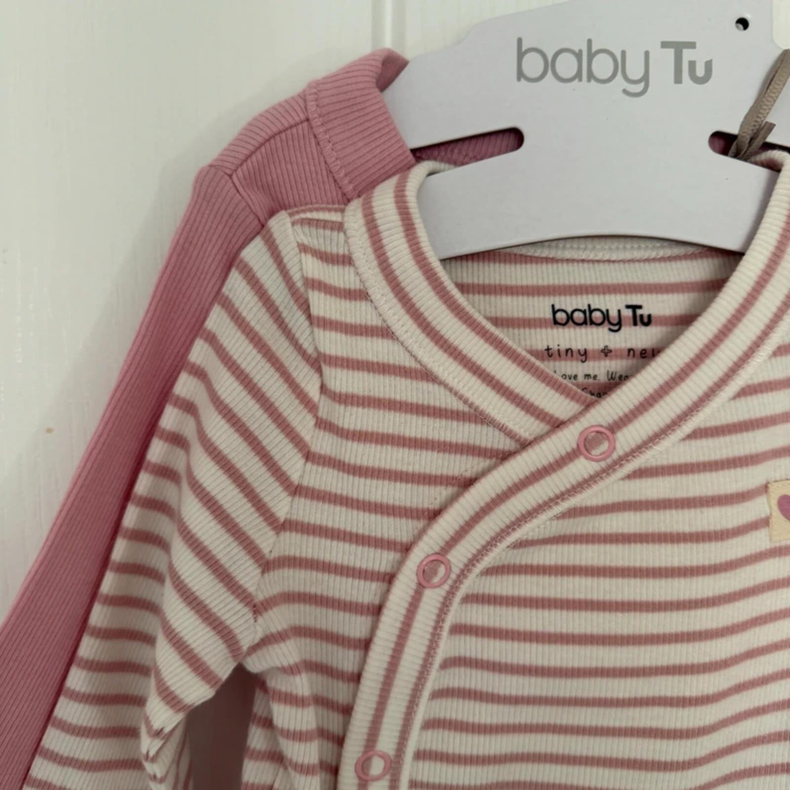 Baby Girl 0-3 months TU Set 2 Cross Bodysuits BNWT Pink White (51 24)