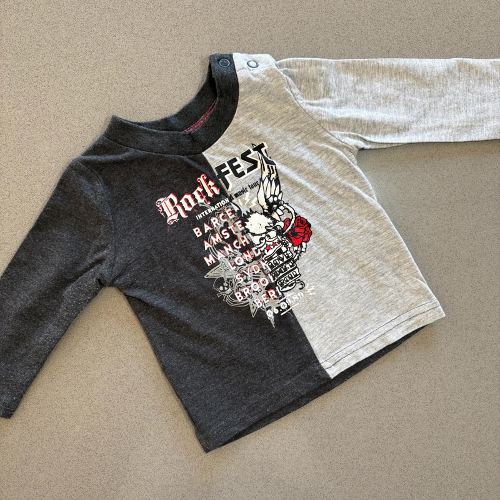 Baby Boy 3-6 months Rock Fest Grey Long Sleeve T-shirt Primark (48 26)