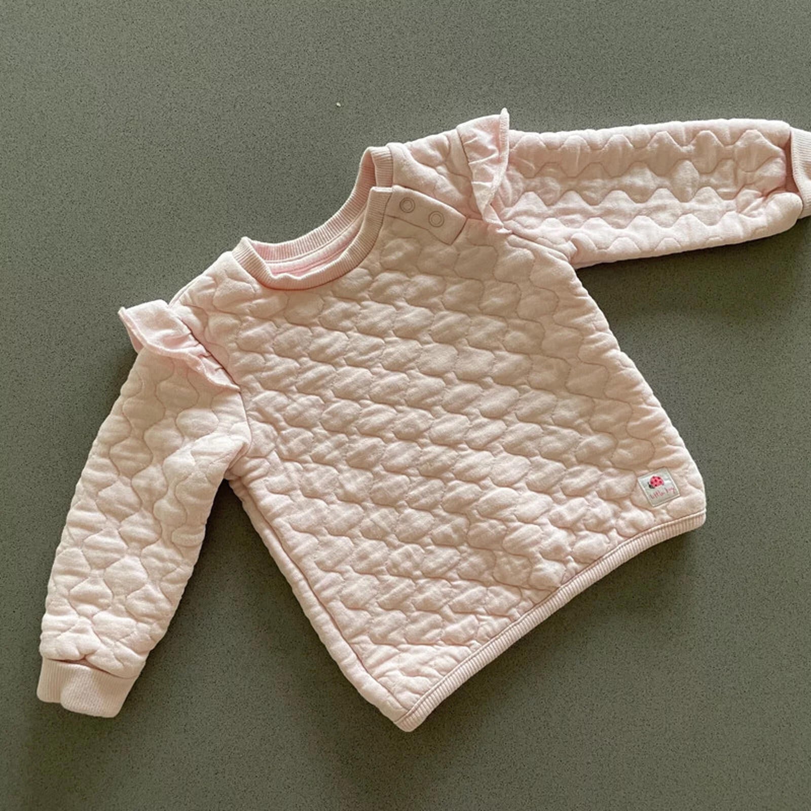 Baby Girl 6-9 months Primark Pink Quilted Sweatshirt Pullover Ruffles (42 05)