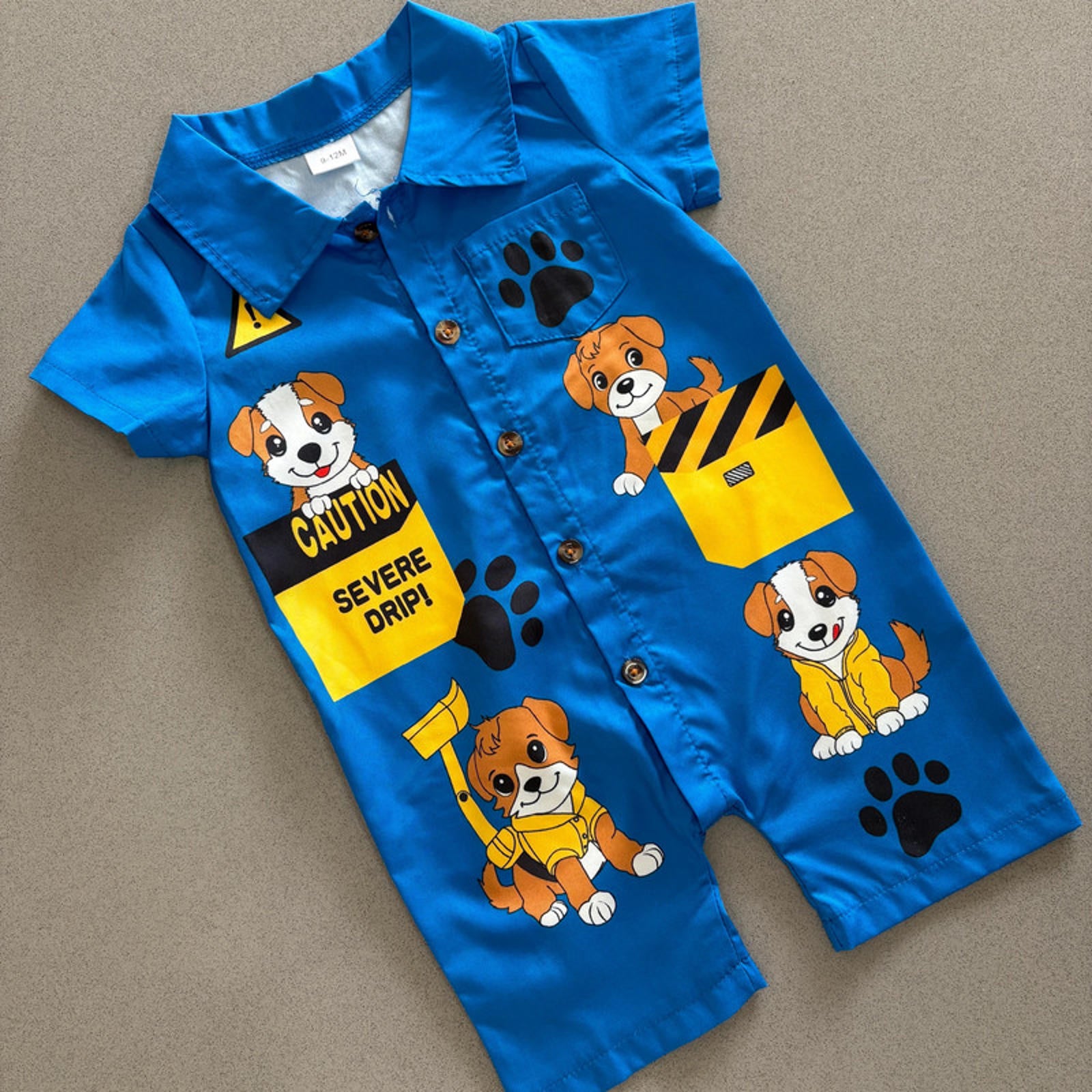 Baby Boy 9-12 months Blue Button Up Collared Dog Themed Romper (44 01)