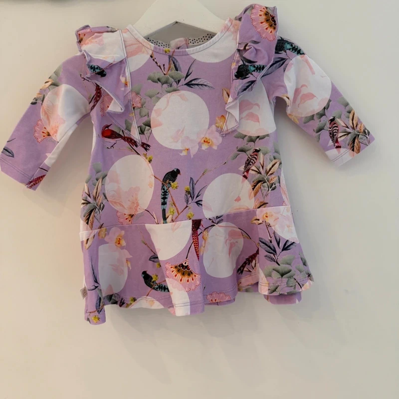 Baby Girl 0-3 months Ted Baker Purple Long Sleeve Dress with Ruffles (37 21)