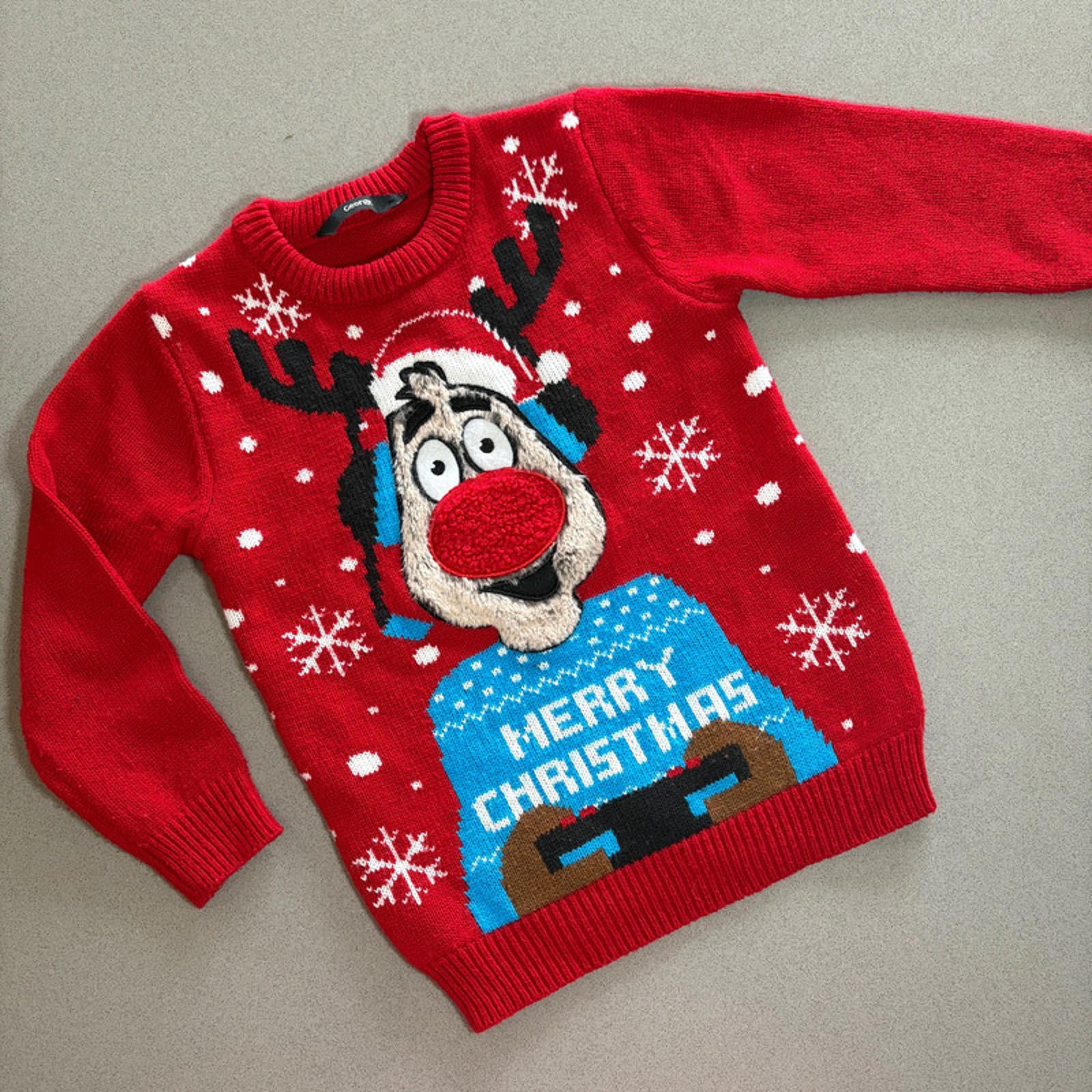 Boy age 5-6 years George Red Knitted Christmas Jumper Rudolph