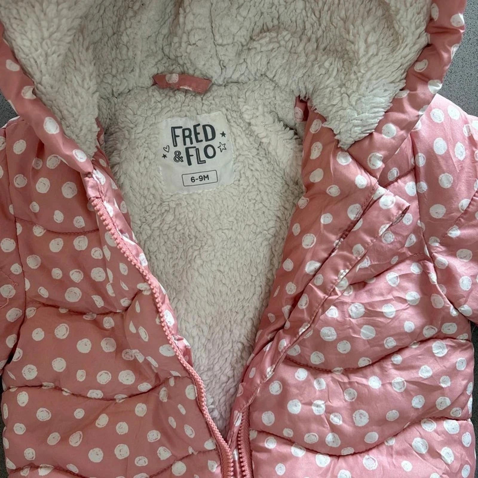 Baby Girl 6-9 months F&F Pink Spotty Winter Coat Anorak Fleece Lined (52 08)