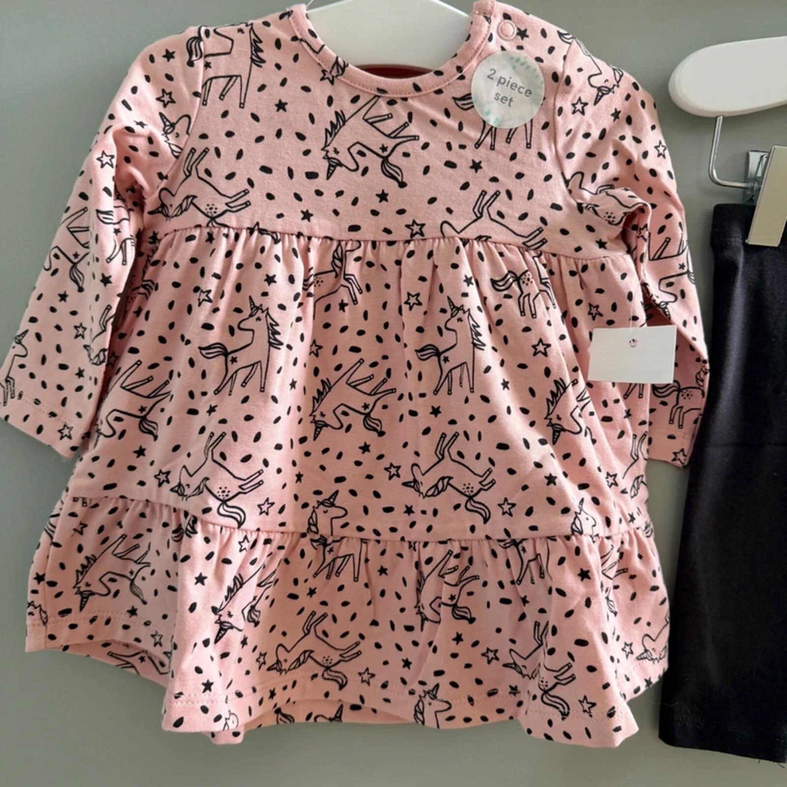 Baby Girl 0-3 months F&F Pink Grey 2 Piece Unicorn Dress Set BNWT(38 02)