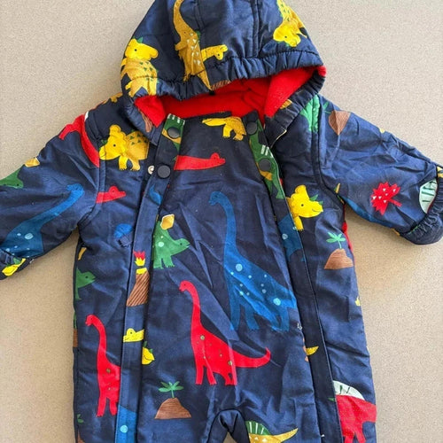 Baby Boy 0-3 months Marks and Spencer Blue Dinosaur Fleece Lined SnowSuit (1834)