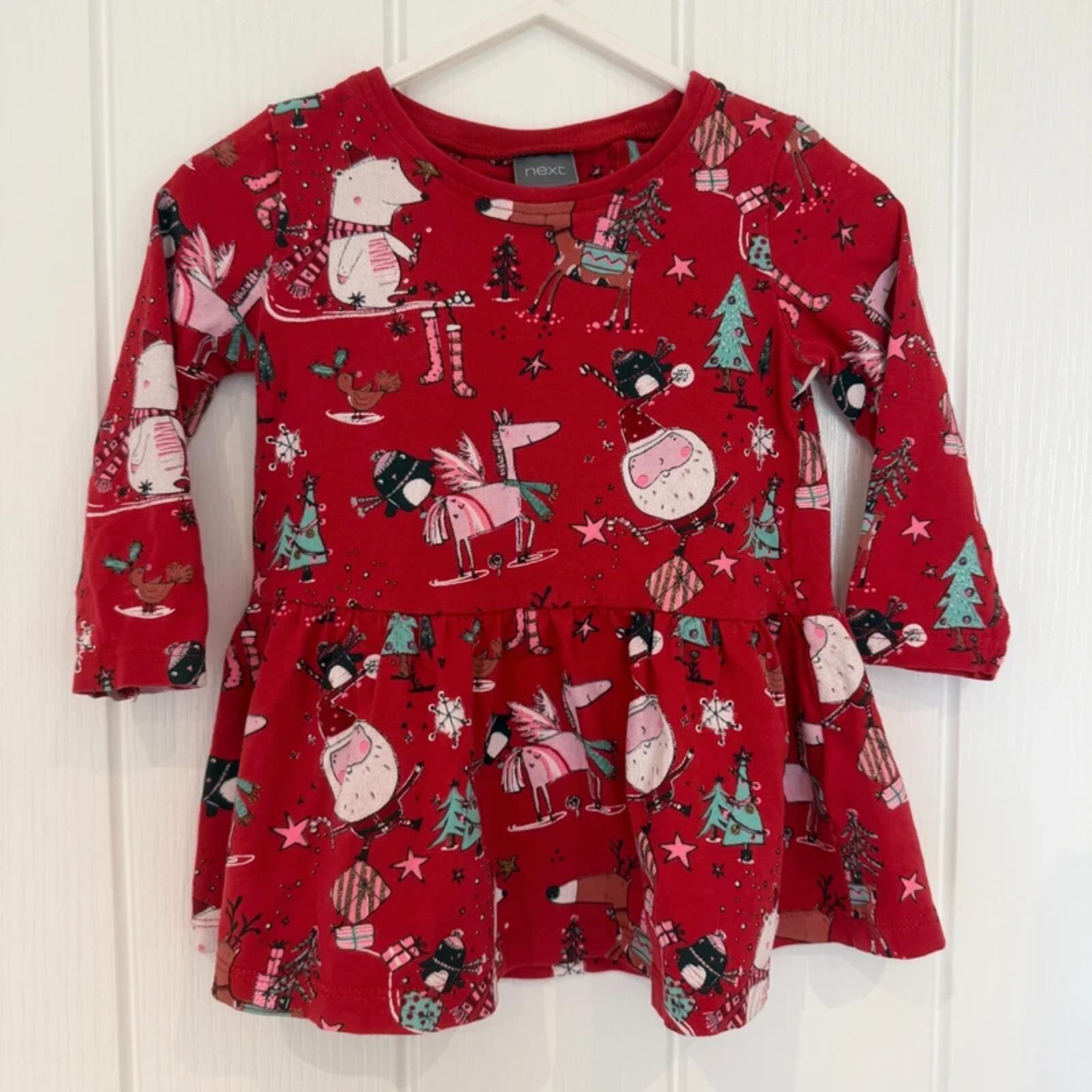 Baby Girl 6-9 months Next Red Christmas Themed Long Sleeve Dress (39 15)