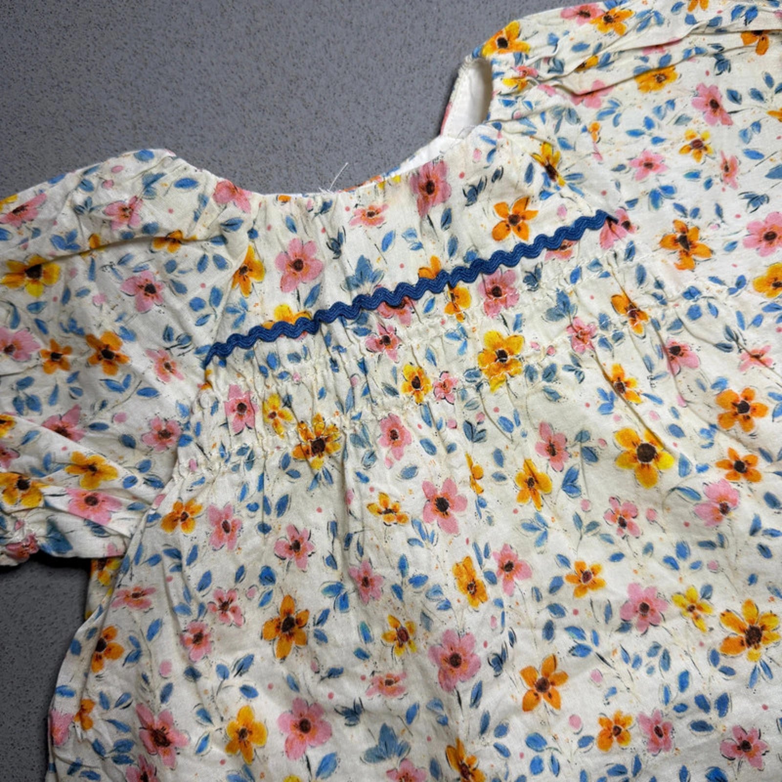 Baby Girl 3-6 months Zara Floral Short Sleeve Dress Lined Smocked (43 28)
