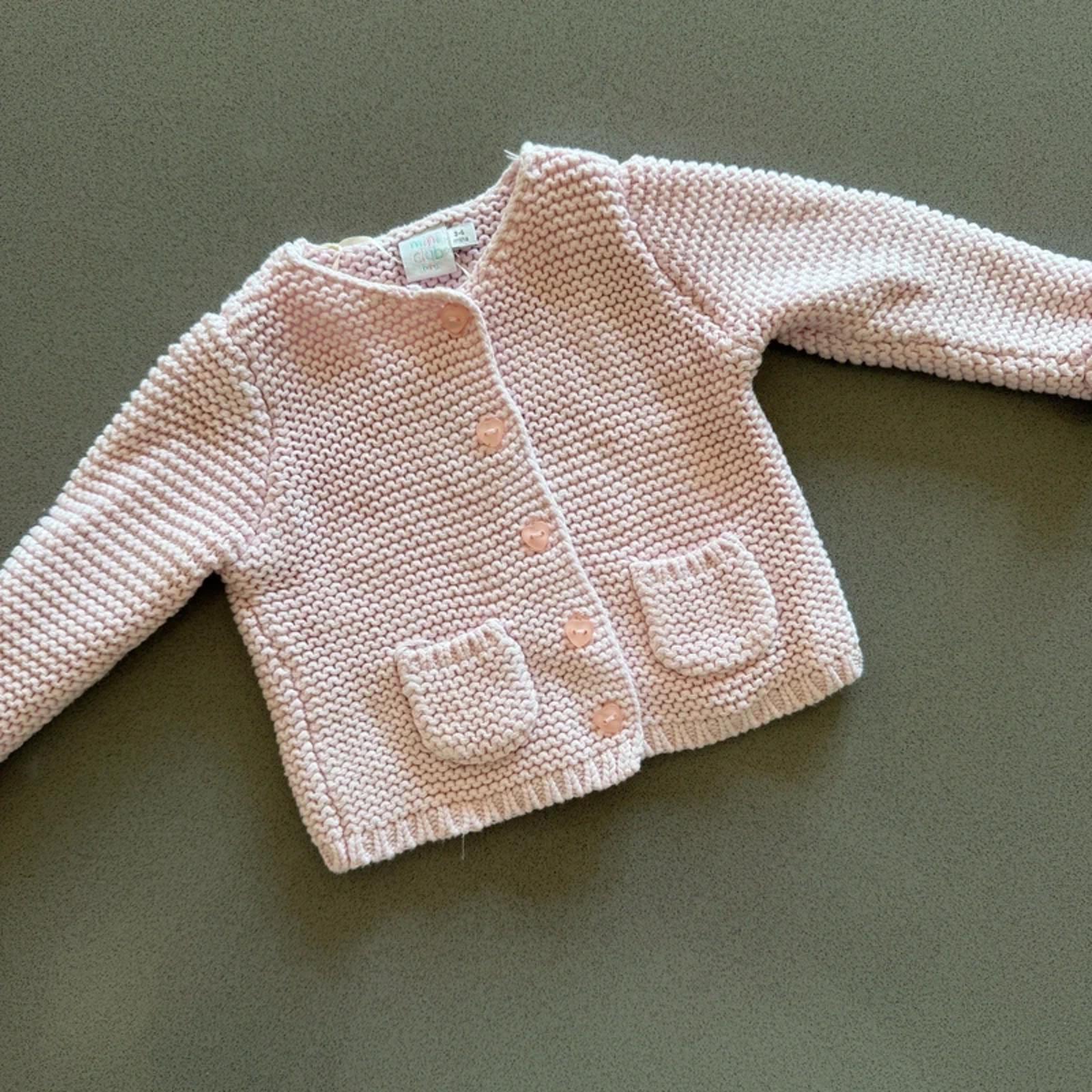 Baby Girl 3-6 months Mini Club Pink Garter Stitch Knitted Cardigan (52 22)