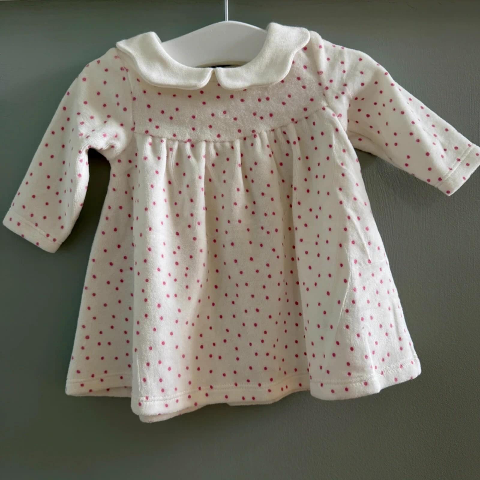 Baby Girl 1 month 4.5 kg Marks and Spencer White Velour Warm Spotty Dress (37 16)