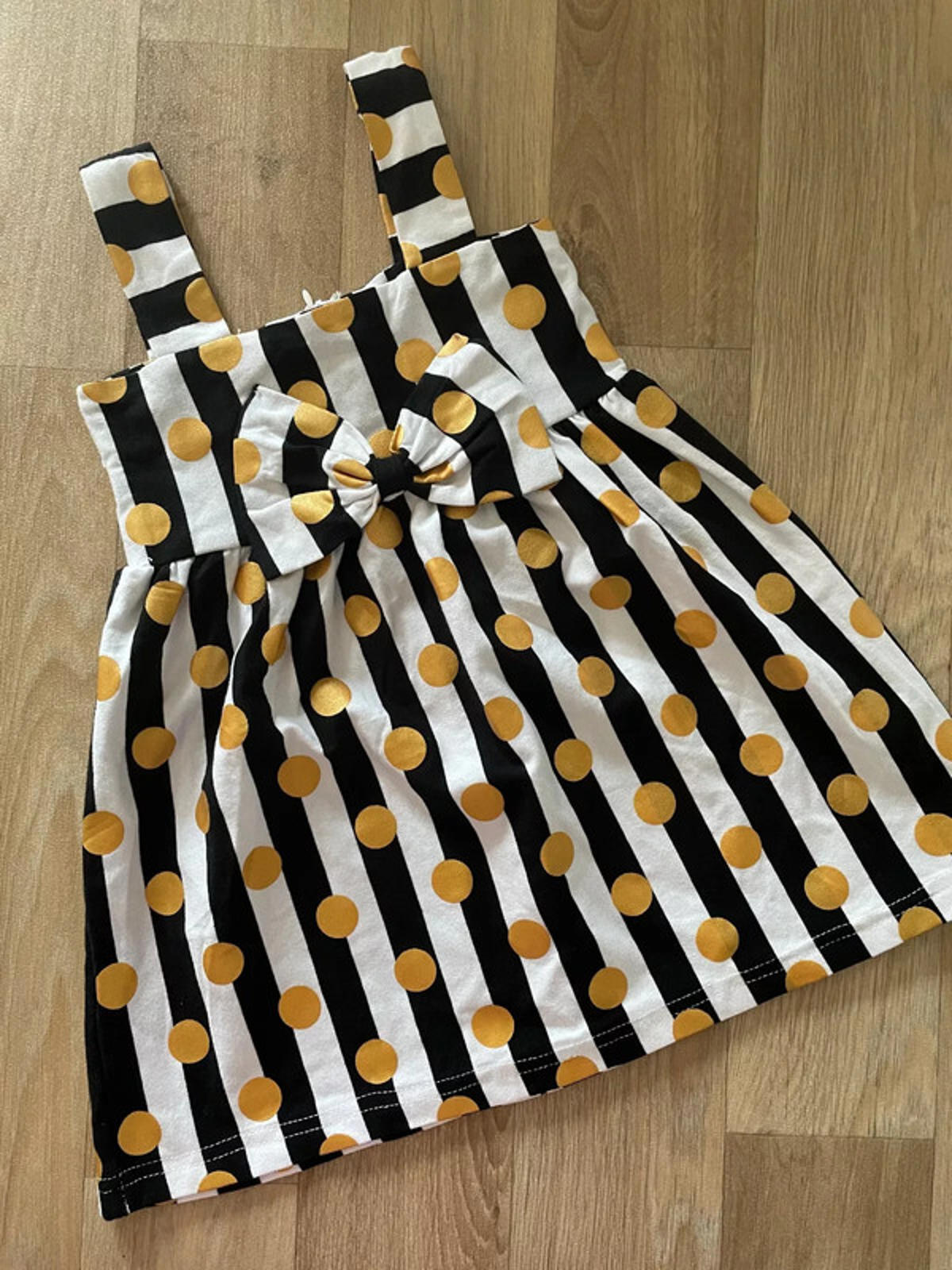 Young Girl 3 years Rorychen Sleeveless Dress With Bow Stripes & Spots (21 08)