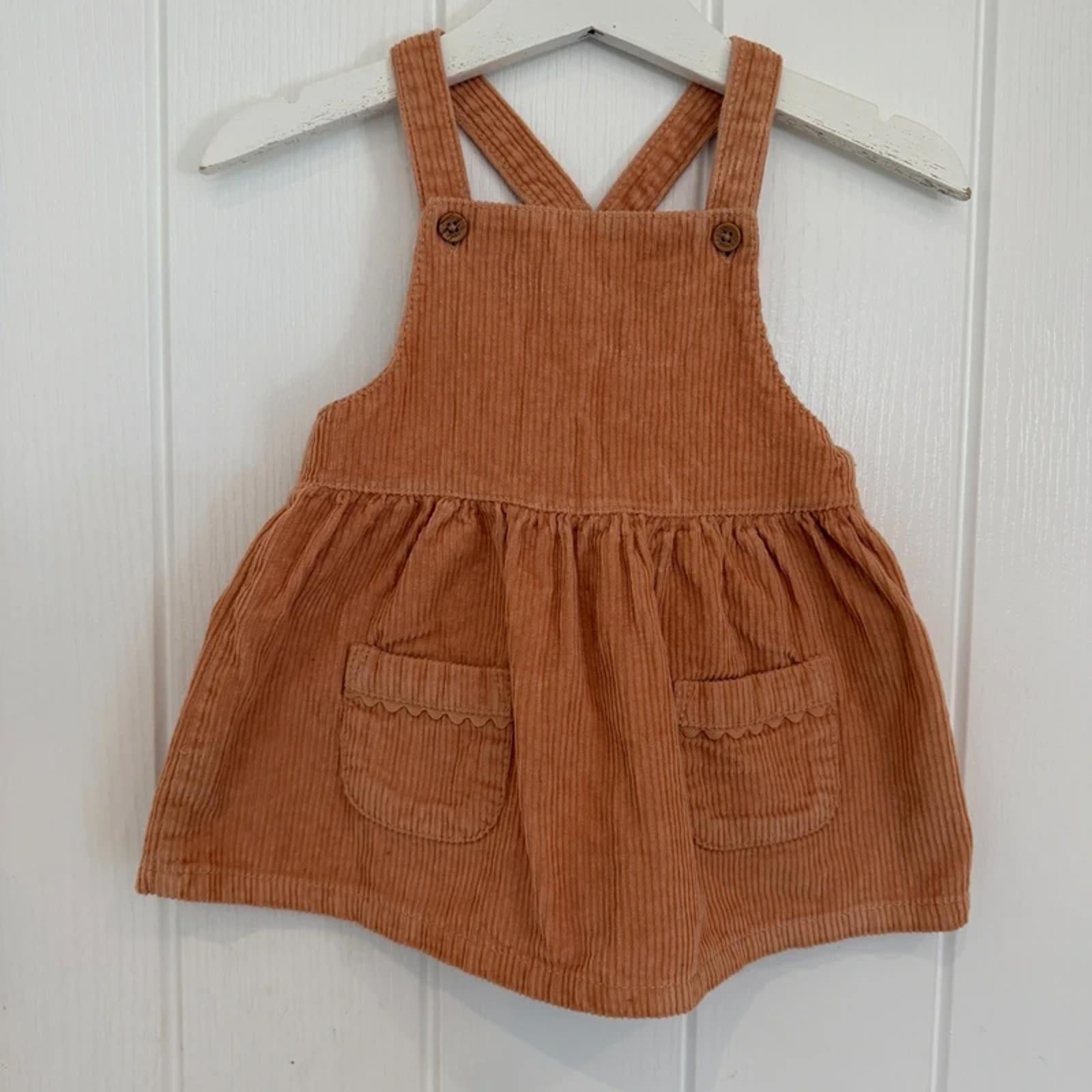 Baby Girl 3-6 months Next Beige Corduroy Pinafore Dress with Pockets (24 12)