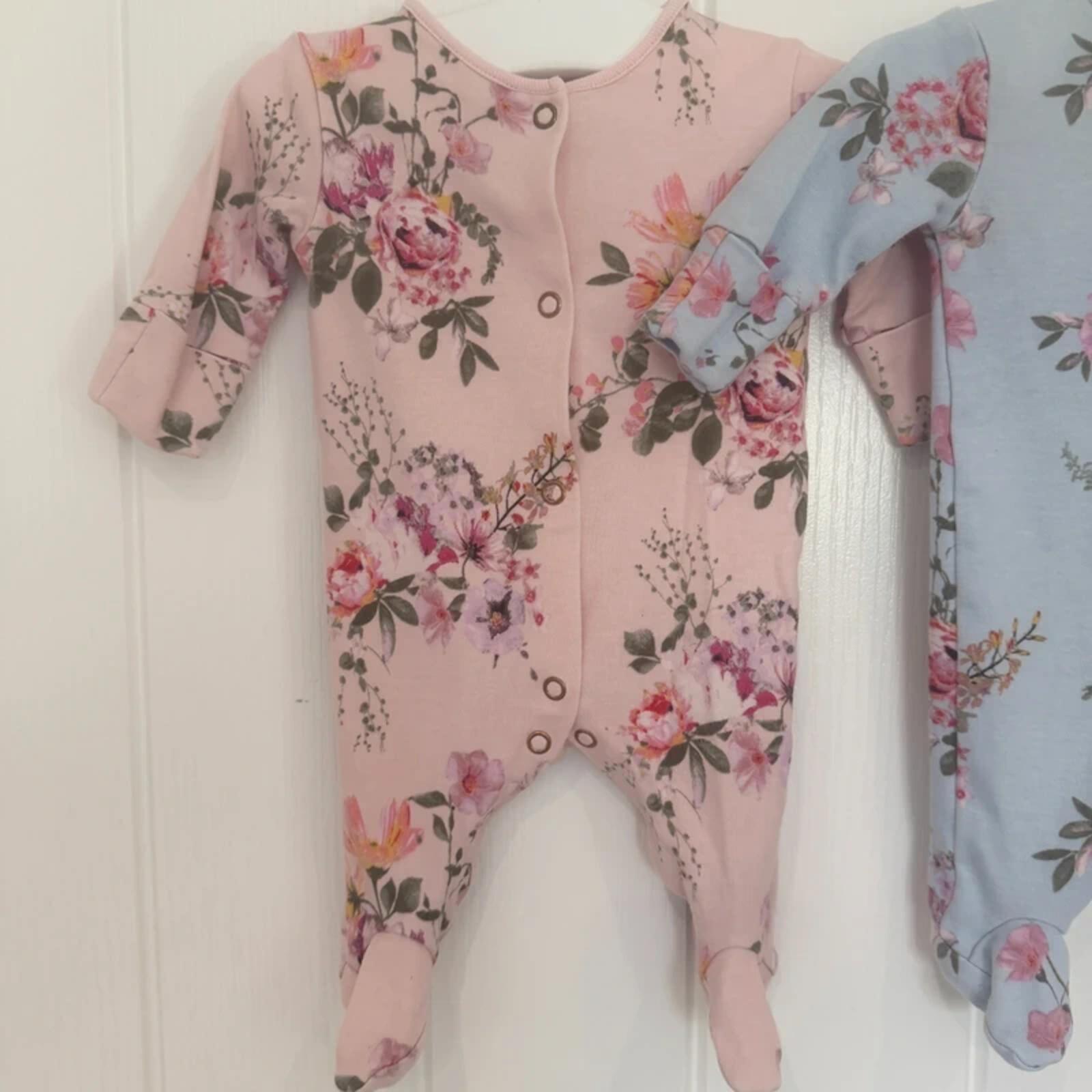 Baby Girl First Size 3.4 kg Next Set 2 Pink Blue Floral Babygrows (17 01)