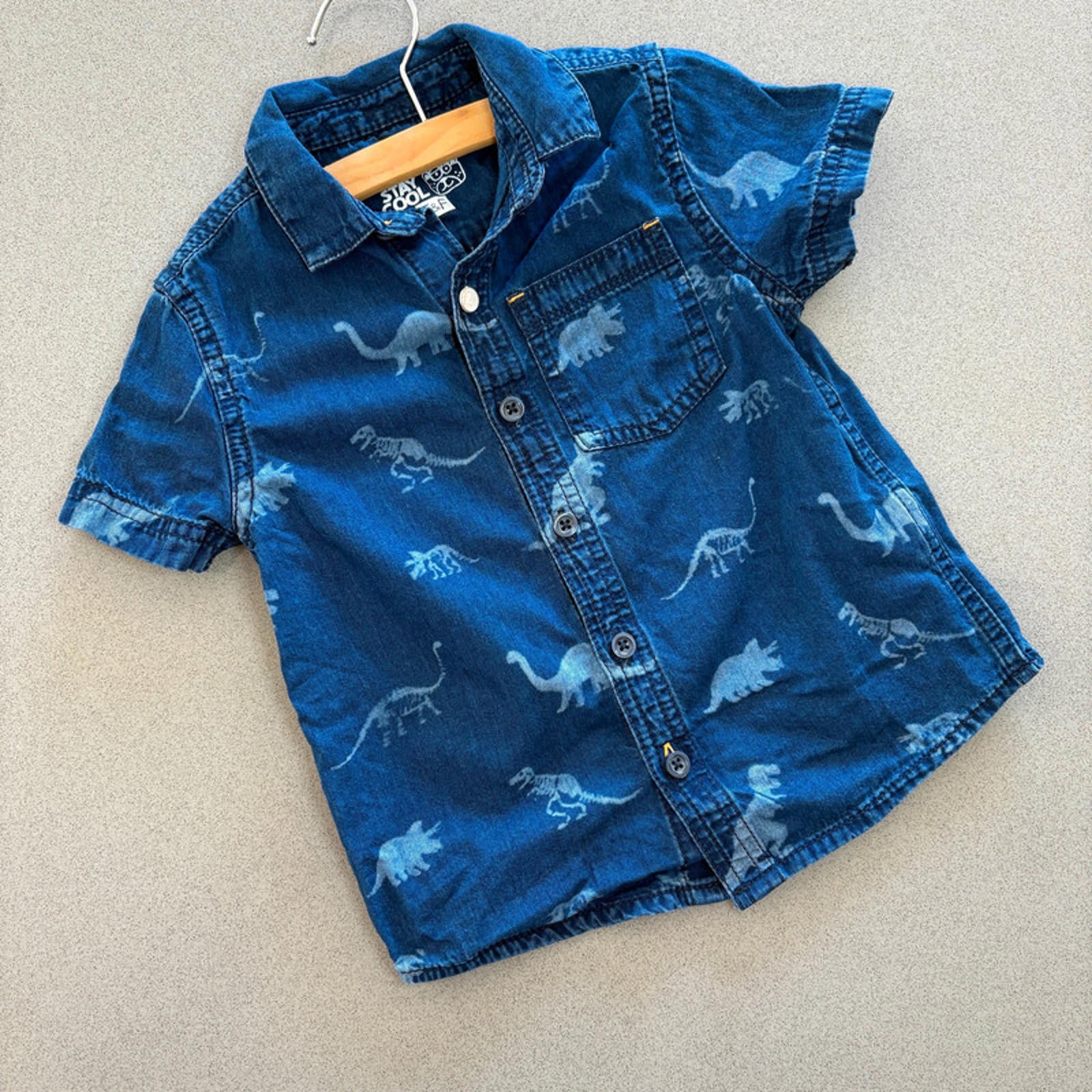 Baby  Boy 12-18 months F&F Blue Denim Collared Shirt with Dinosaur Theme (16 28)