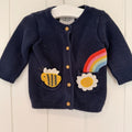 Baby Girl 0-3 months F&F Blue Knitted Rainbow Applique Cardigan (17 29)