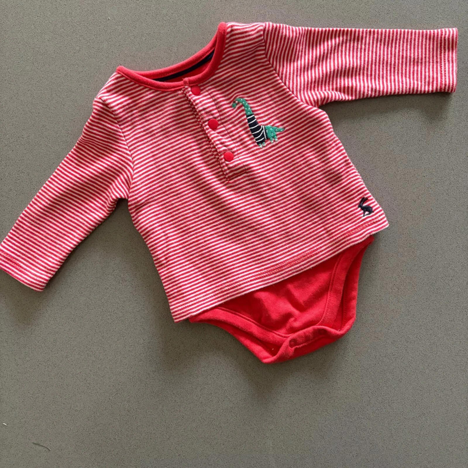 Baby Boy Newborn 4.5kg Joules Red Striped Long Sleeve Top Dinosaur (39 35)