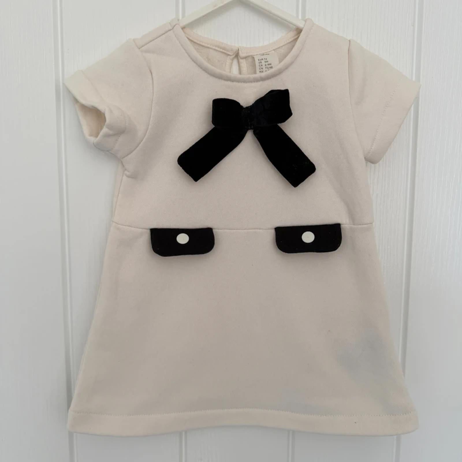 Baby Girl 6-9 months H&M Cream Short Sleeve Dress with Bow (57 23)