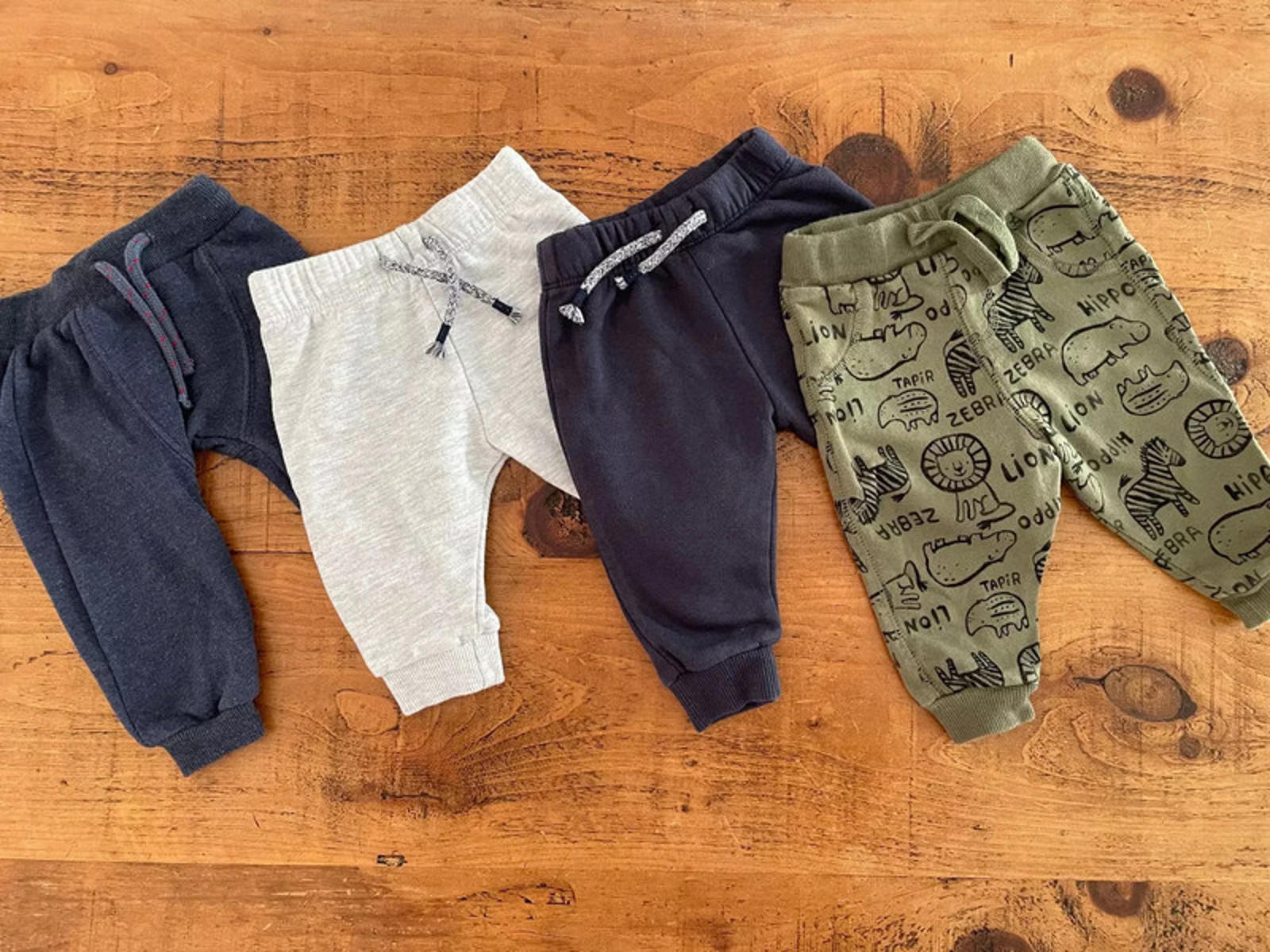 Baby Boy 3-6 months F&F 4 Pairs Soft Trousers Joggers Blue Grey Green (31 23)