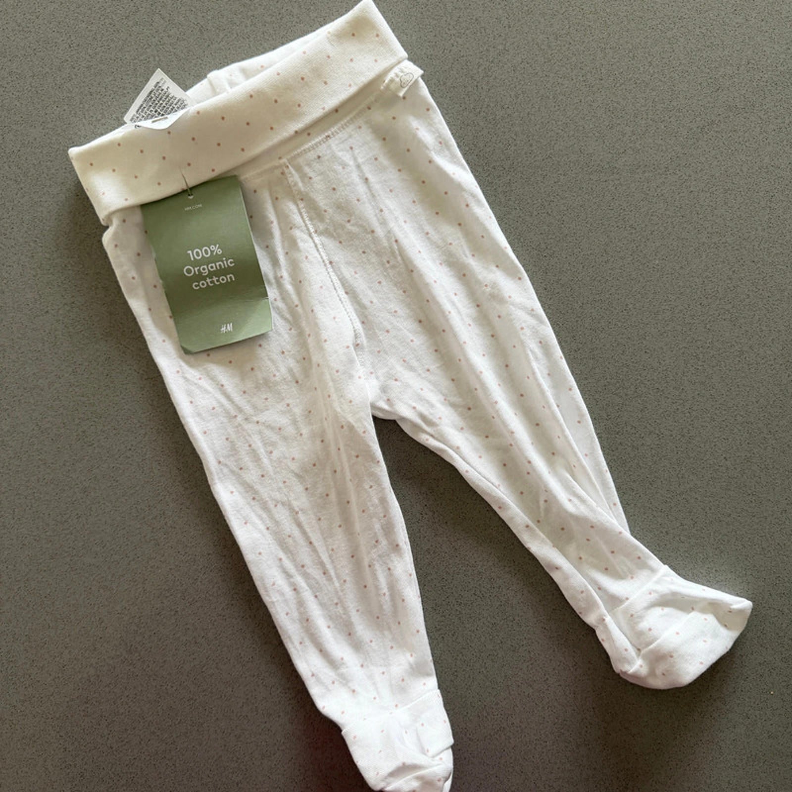 Baby Girl 4-6 months H&M White Pink Spot Footed Leggings BNWT New (32 28)