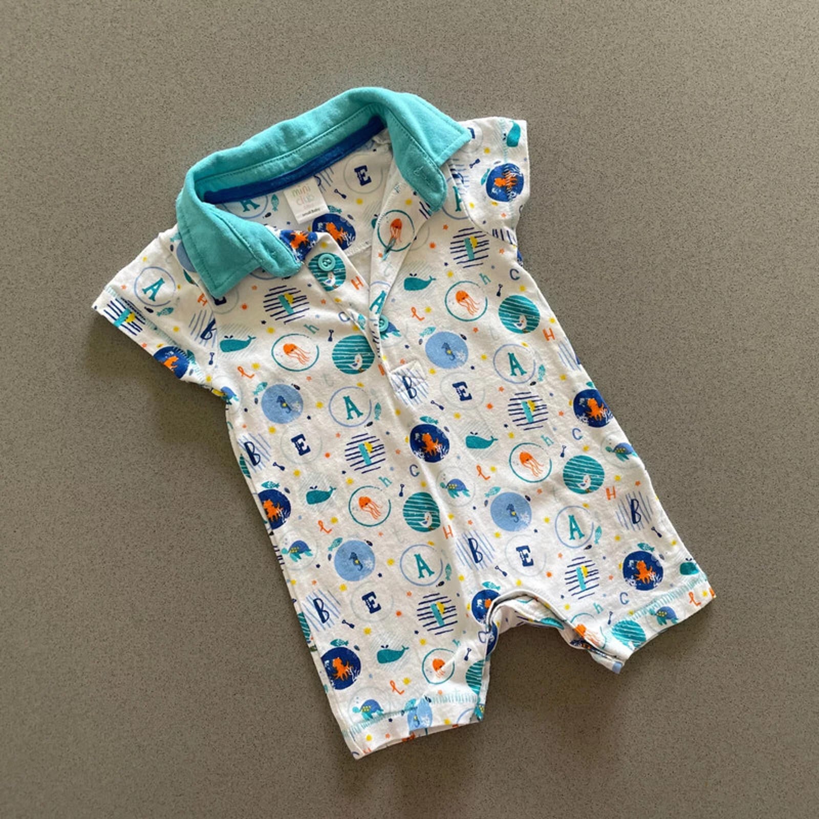 Baby Boy Mini Club Small Baby up to 3.4kg Marine Life Collared Short Romper
