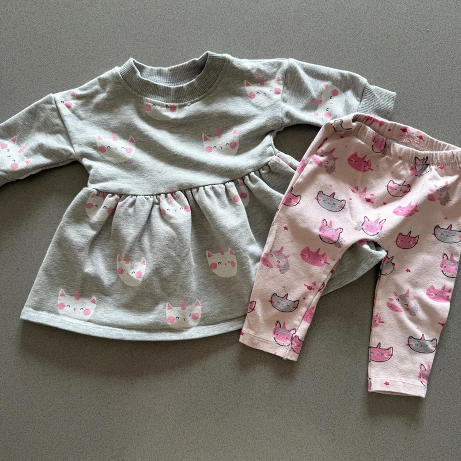 Baby Girl 3-6 months Blue Zoo 2 Piece Cat Tunic & Leggings Outfit (35 31)