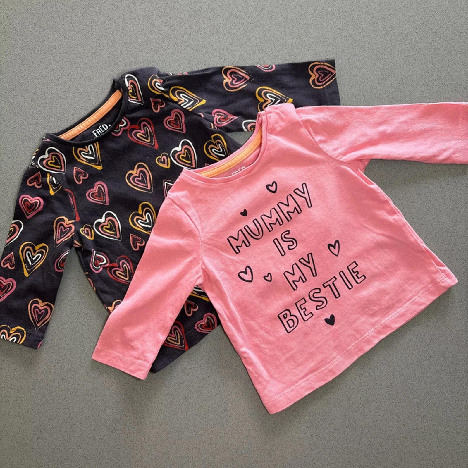 Baby Girl 1 month 4.5 kg F&F Set 2 long sleeve tops Hearts Mummy Bestie (17 04)
