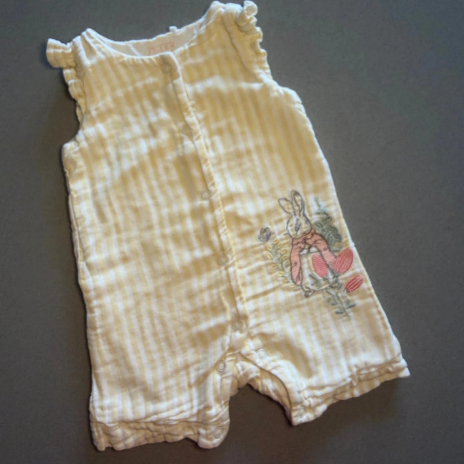 Baby Girl 3-6 months TU Peter Rabbit Yellow Striped Lined Romper (43 01)