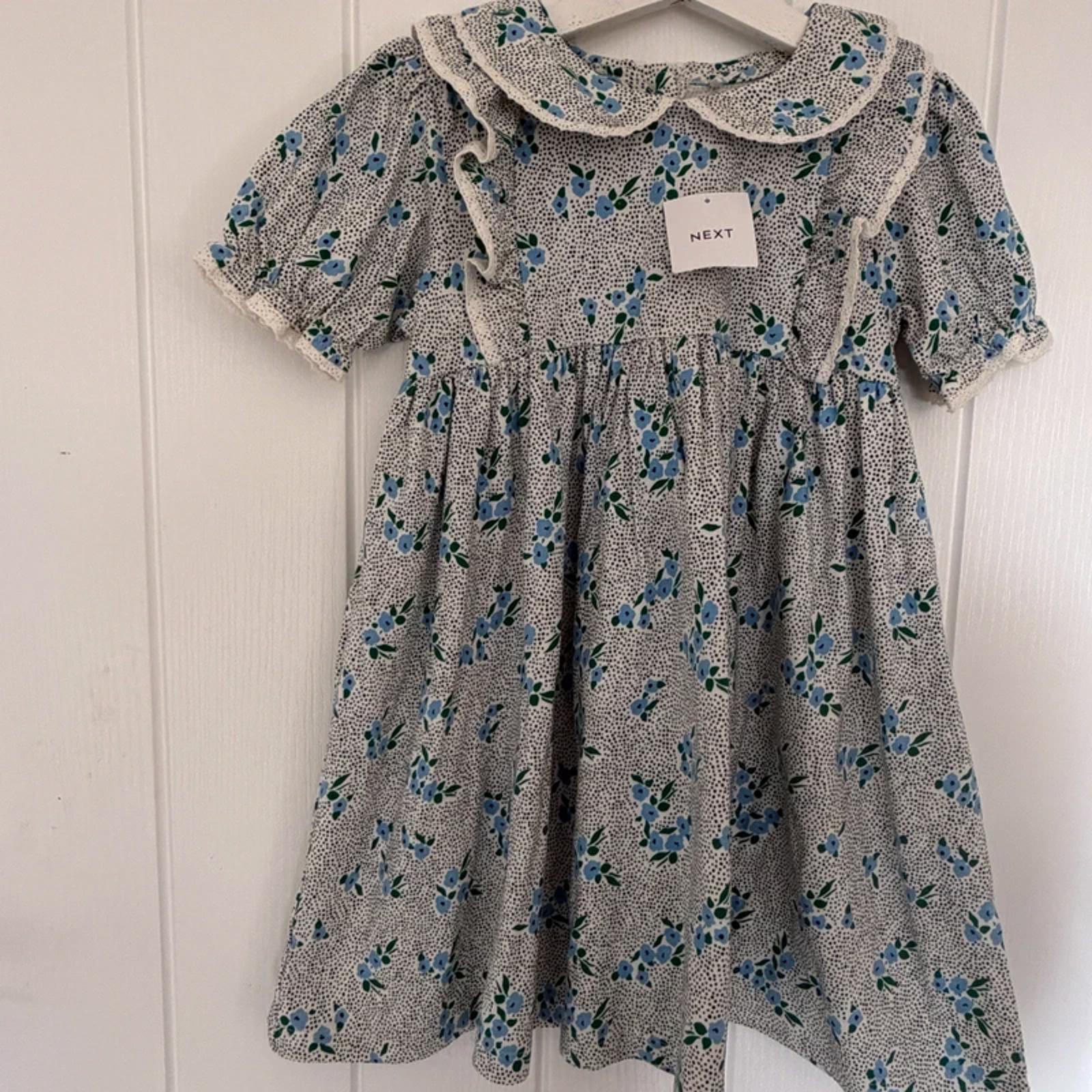 Girl age 3-4 years Next Blue Floral Collared Short Sleeve Dress (43 04)