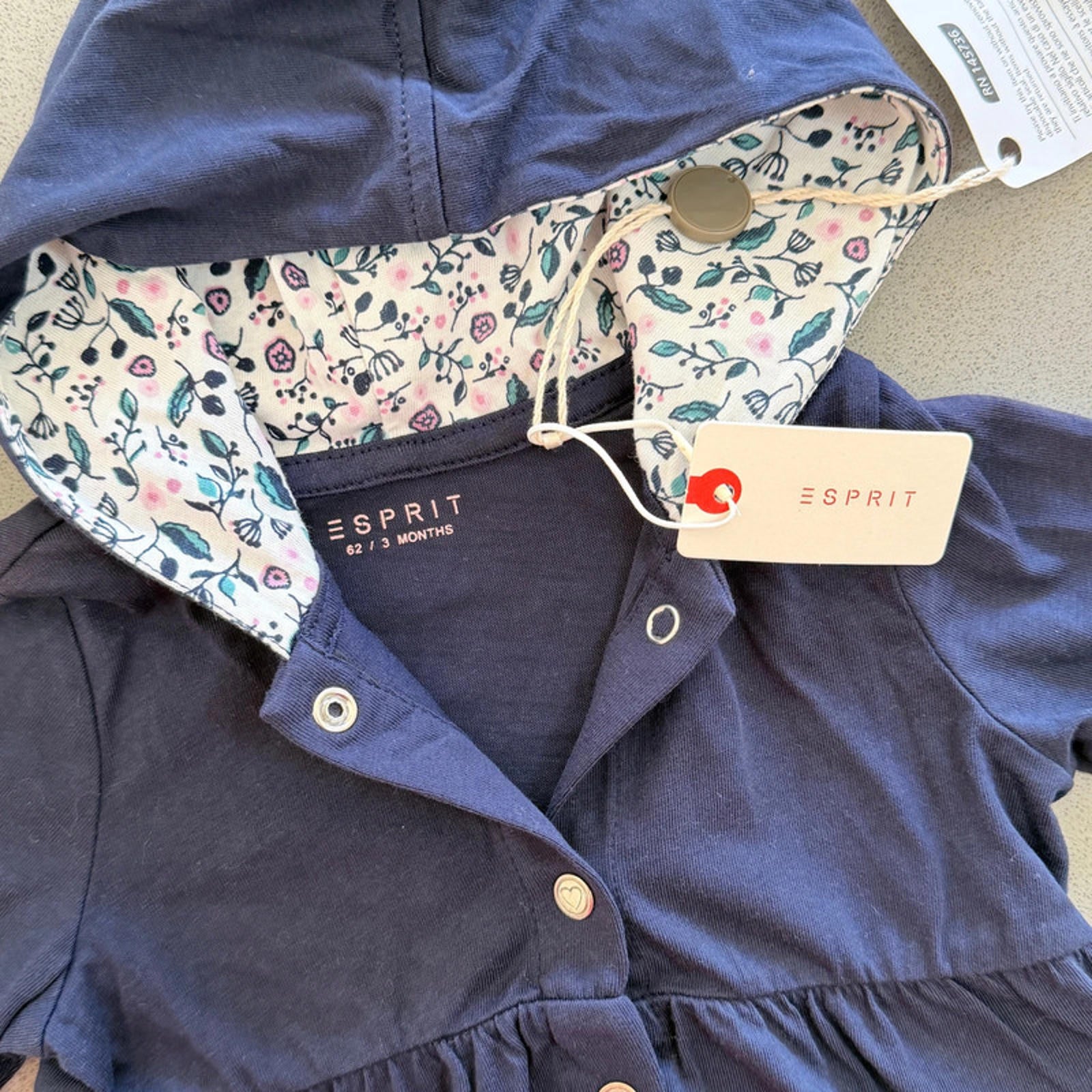Baby Girl 3 months Esprit Blue Hooded Jacket with Floral Detailing (56 17)